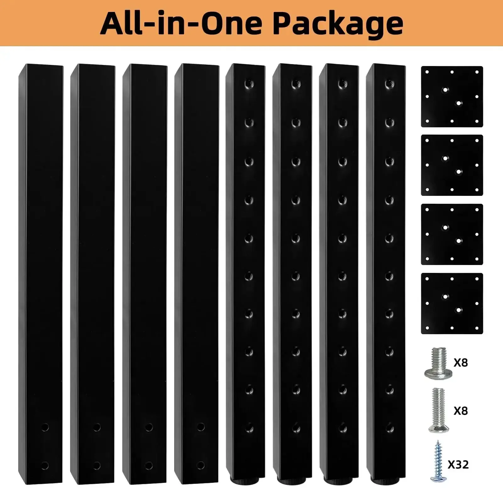Adjustable Square Table Legs For DIY Desks And Home Office Tables 24 To 40 Inch Height 60 To 100 Cm Black Set Of 4 With Easy Mounting Plate Rock Solid Durable Steel Construction - Image 8