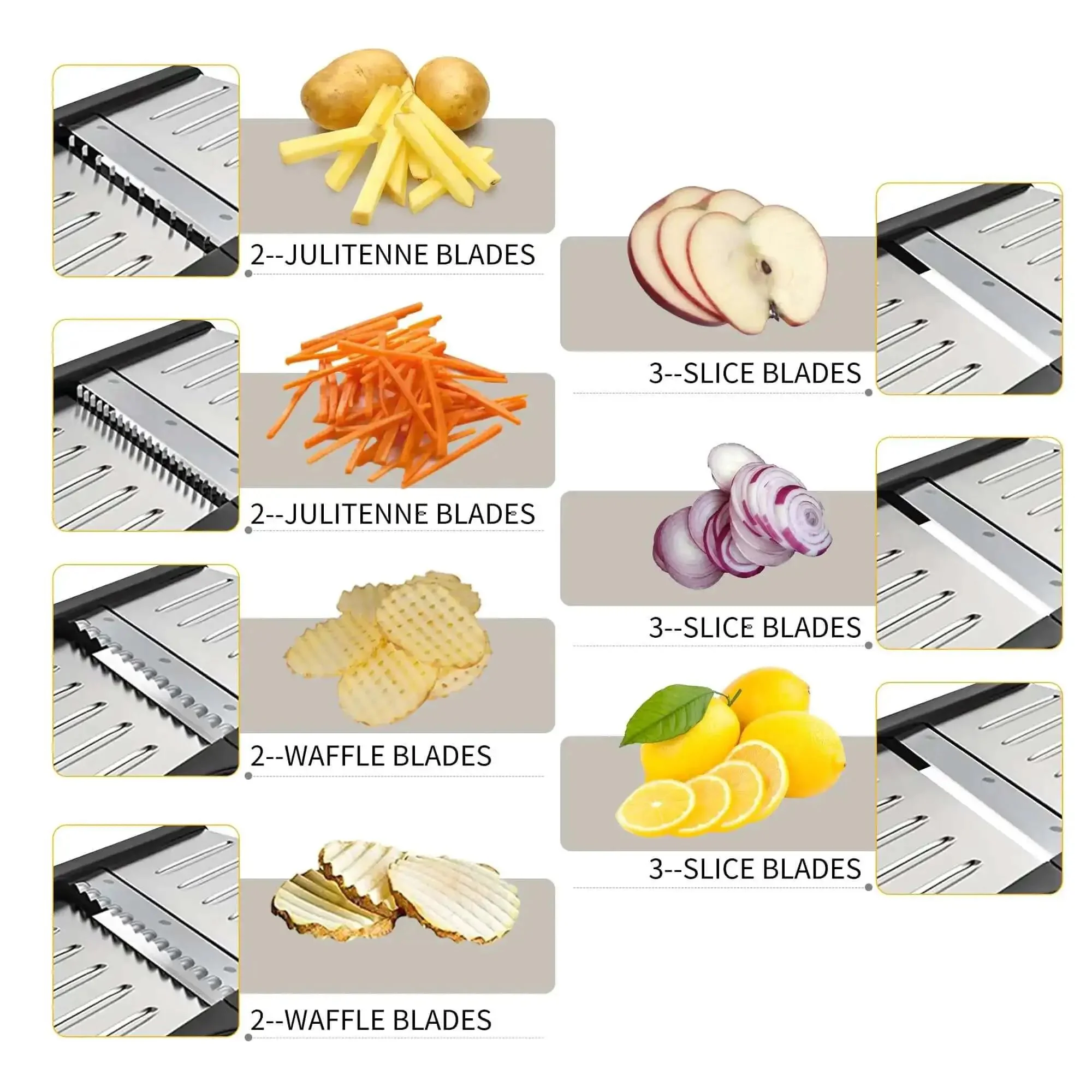 Adjustable Stainless Steel Mandoline Slicer For Kitchen Vegetables With 7 In 1 Blades And Easy Glide Settings Includes Gloves Pusher And Cleaning Brush Non Slip Base For Stable Slicing Onion Potatoes Chips French Fries - Image 8