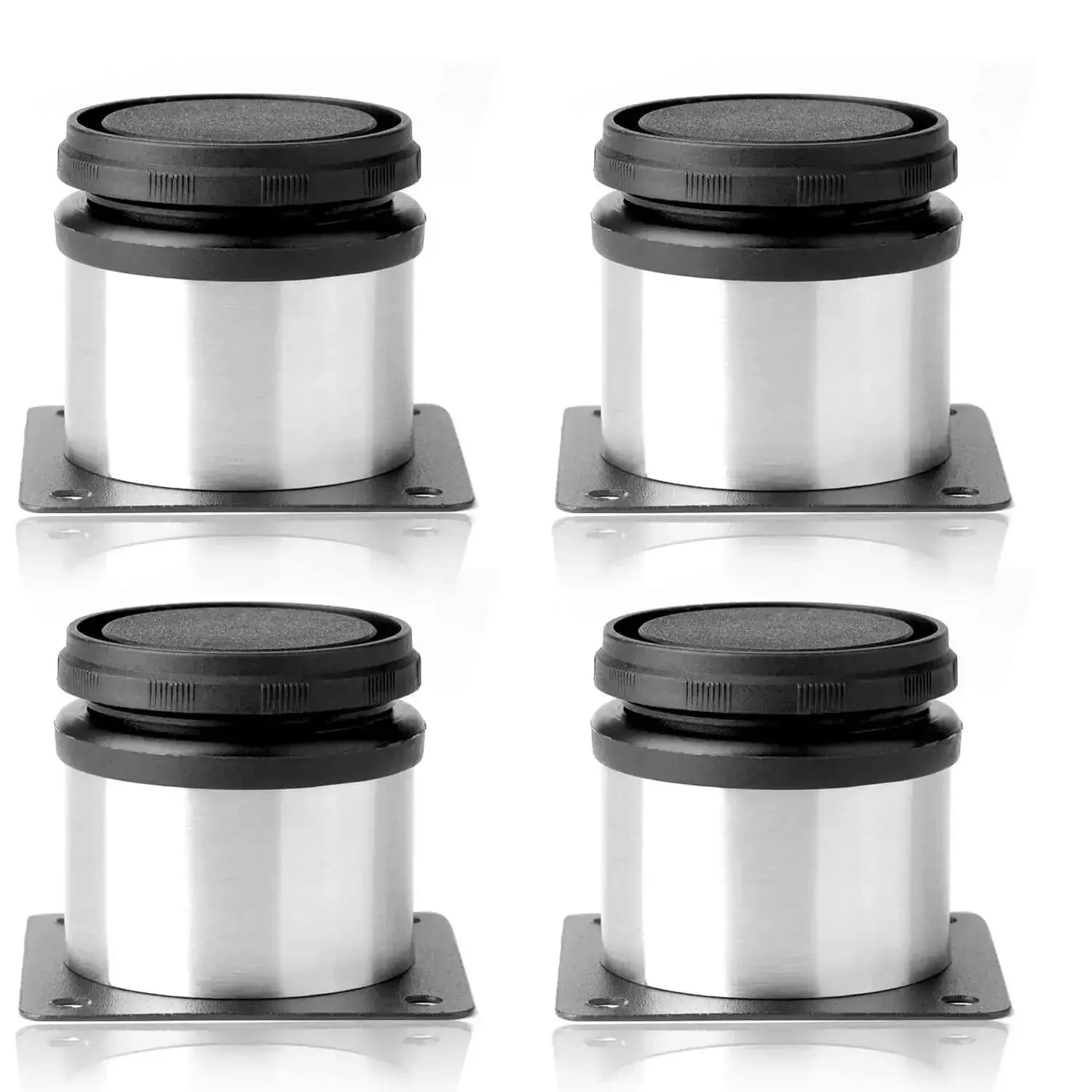 Adjustable Stainless Steel Round Furniture Feet Set Of 4 For DIY Cabinets, Tables, Shelves And Sofas, Silver And Black, Height Adjustable, 50x60x50mm Dia X W X H