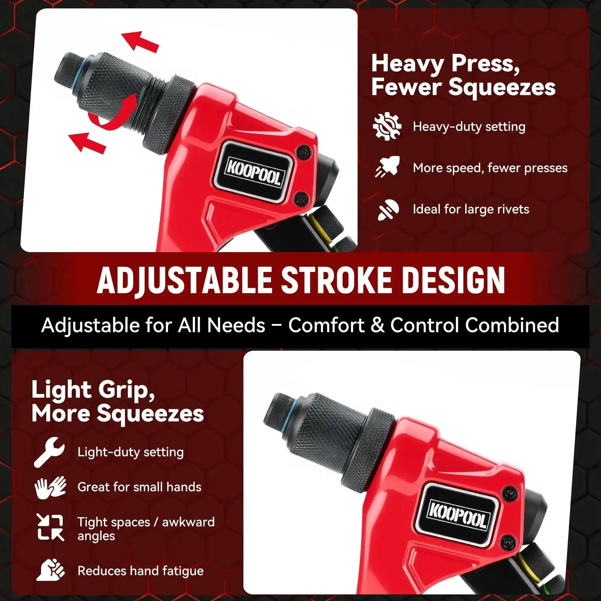 Adjustable Stroke Rivet Gun Kit With Heavy Duty Hand Riveter Includes 200 Aluminum Rivets, 4 Drill Bits, 4 Tool Free Rivet Heads And Sturdy Carry Case For Metal Plastic Leather Projects Perfect For Auto Repair - Image 8
