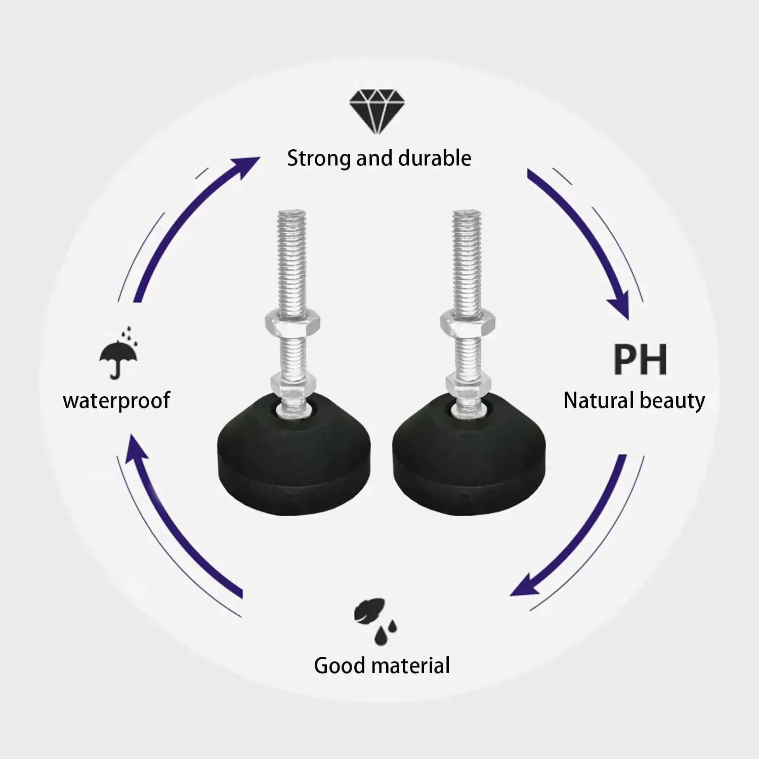 Adjustable Threaded Pole Leveling Feet For Furniture Glide 4 Pack M8x50mm And M8x1.25mm Threads With Easy Install No Fuss Height Adjustment Black Silver Tone Durable Floor Protectors - Image 5