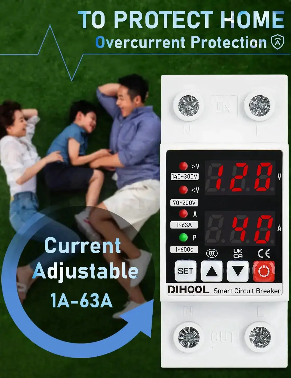 Adjustable Voltage Protector For 110V 220V Setups With Undervoltage 70-200V And Overvoltage 140-300V Cutoff 1-63A Overcurrent Protection Smart Circuit Breaker AC Disconnect DIN Rail Mount 12 Presets - Image 3