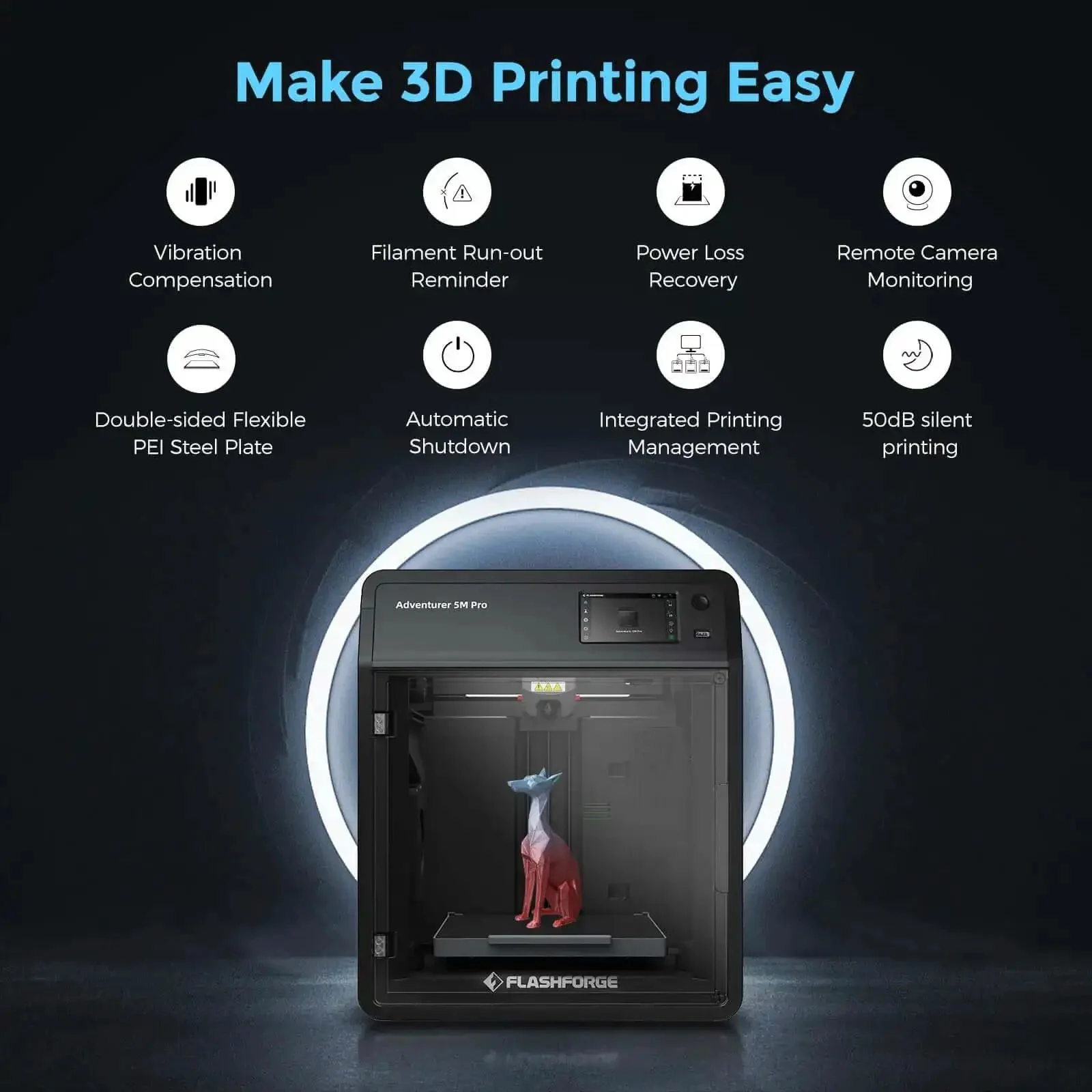 Adventurer 5M Pro High Speed Enclosed 3D Printer For Home And School, 220x220x220 mm Build Volume, Quick Heat Up To 200 Degrees Celsius, 600mm/s Printing, Safe Family And Kid Friendly Setup, Best Go To Tool For Students And Makers - Image 3