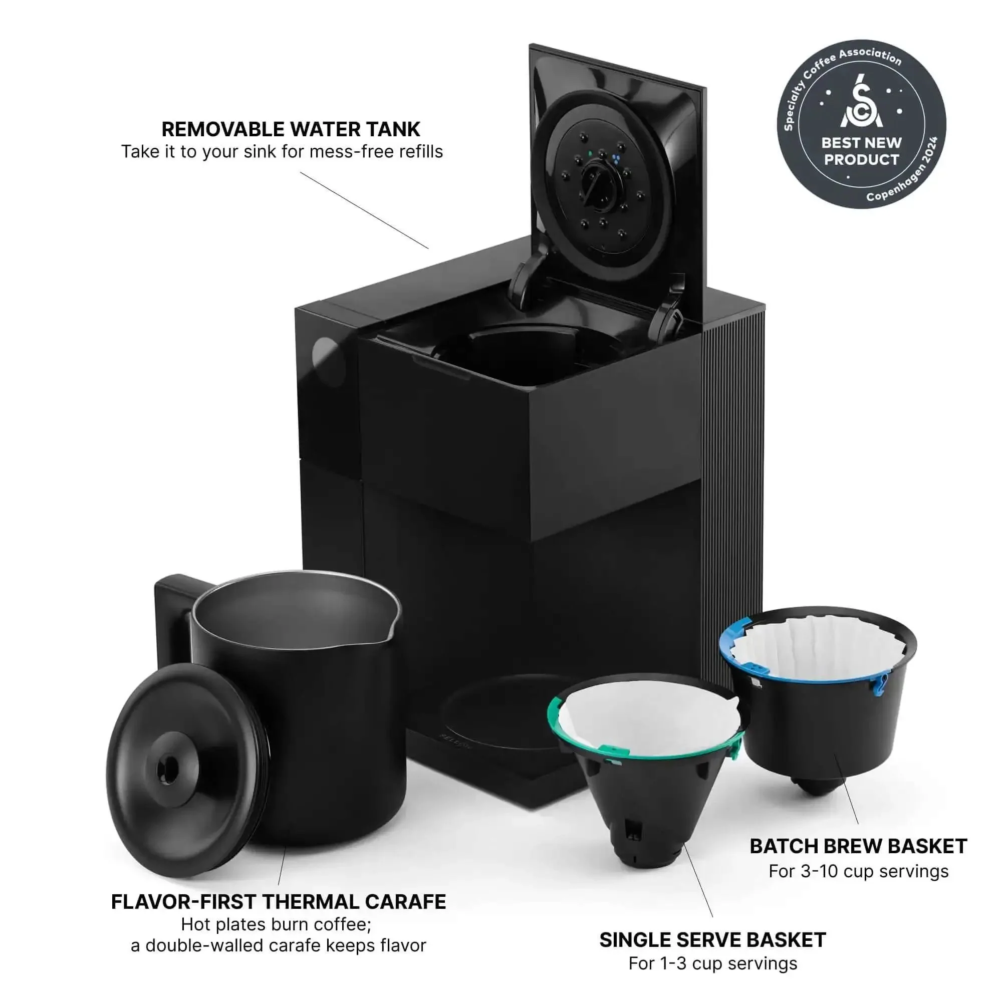 Aiden Precision Coffee Maker With Thermal Carafe 10 Cup Programmable Drip Coffee Machine For Single Serve And Batch Brew Adjustable Brew Strength Removable Water Tank Matte Black - Image 4