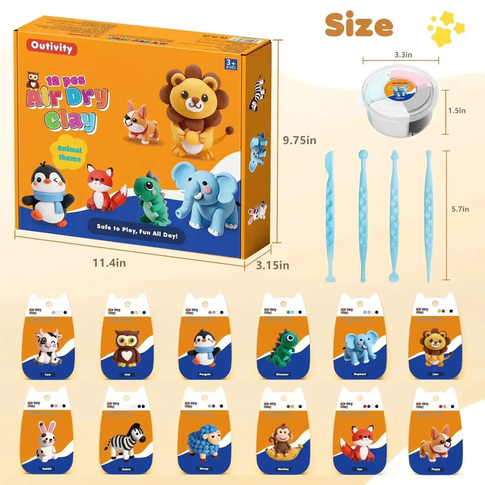 Air Dry Clay Kit For Kids With 12 Animal Crafts Colorful Modeling Clay And Sculpting Tools Step By Step Tutorials Safe Nonstick Diy Art Set Kid Friendly Fun Easy To Use Perfect Gift For Ages Three To Twelve Boys And Girls - Image 8