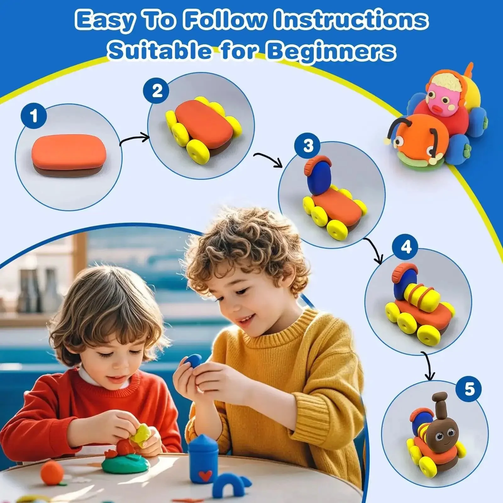 Air Dry Clay Kit For Kids With 158 Colors And Sculpting Tools, DIY Modeling Clay Set For Arts And Crafts, Kid Friendly Safe Non Toxic Fun For Boys And Girls Ages 3 To 12, Perfect Birthday And Christmas Gift - Image 4