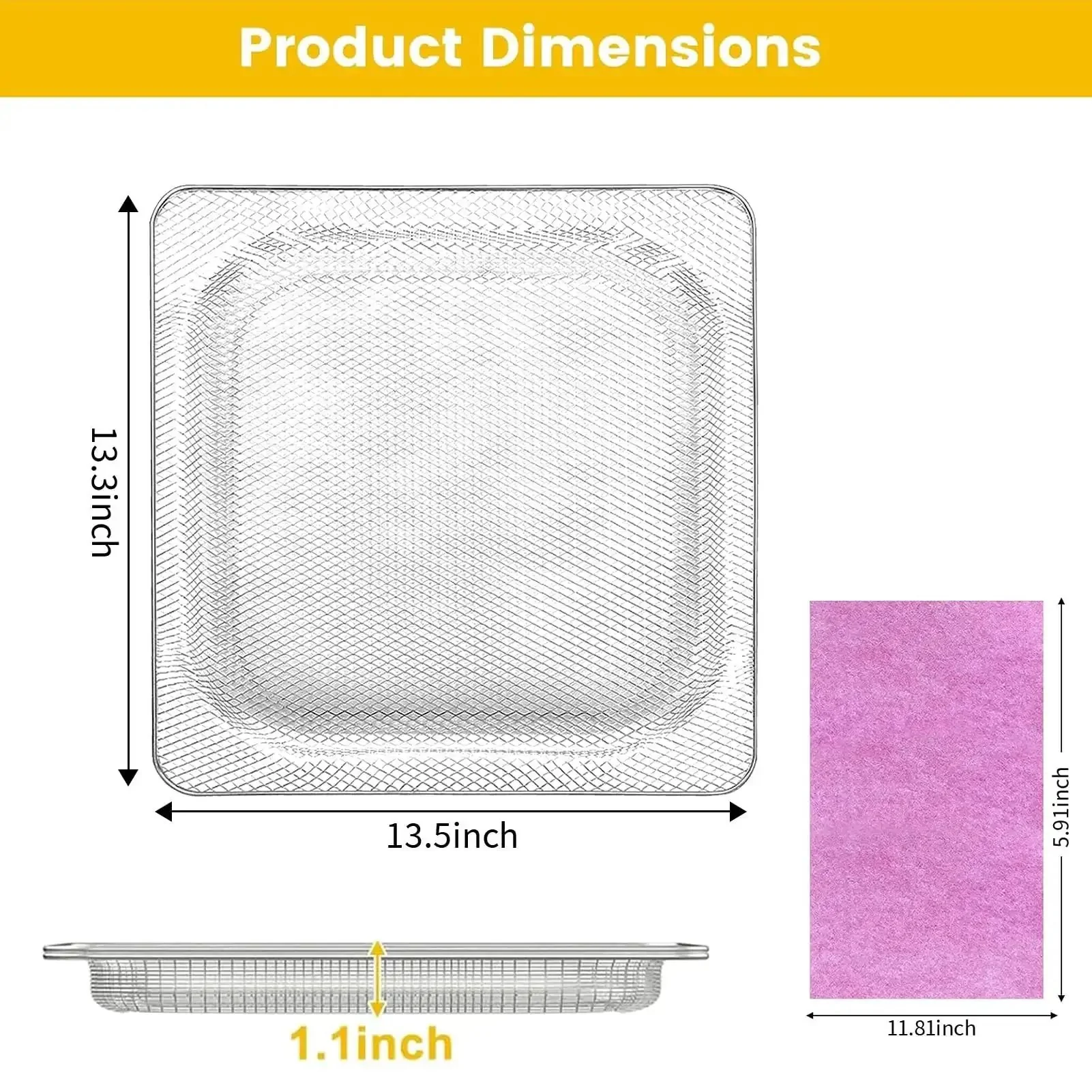 Air Fryer Basket And Steel Wire Rack Accessory For SP100 SP101 Convection Oven, 13.5 X 13.3 Inches, Dishwasher Safe, Splatter Shield With Ultra Fine Mesh For Clean, Even Crispy Results - Image 7