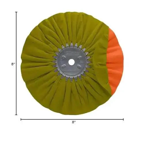 Airway Buffing Wheels For Industrial Polishers, Big Rigs And Lifted Trucks, Made In The USA, Yellow And Orange Cloth, 8 Inch Diameter, 5/8 Inch Arbor, Mill Treated Cloth For Aluminum And Stainless, High Bias Heavy Ply For Tough Shines - Image 2
