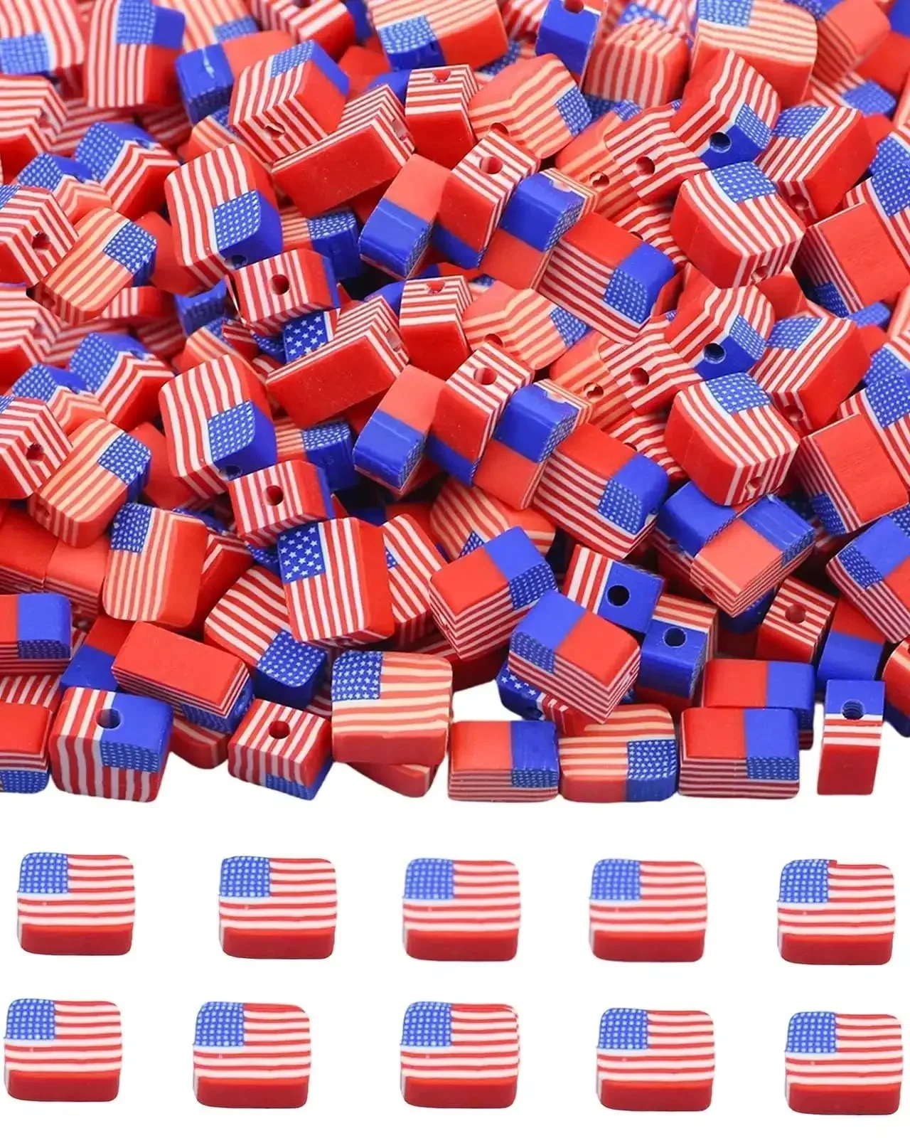 All American Flag Polymer Clay Beads Pack for DIY Jewelry Making, Patriotic Heishi Spacer Beads for Bracelets, Earrings, Necklaces, and Keychains, Perfect 4th of July Independence Day Charms