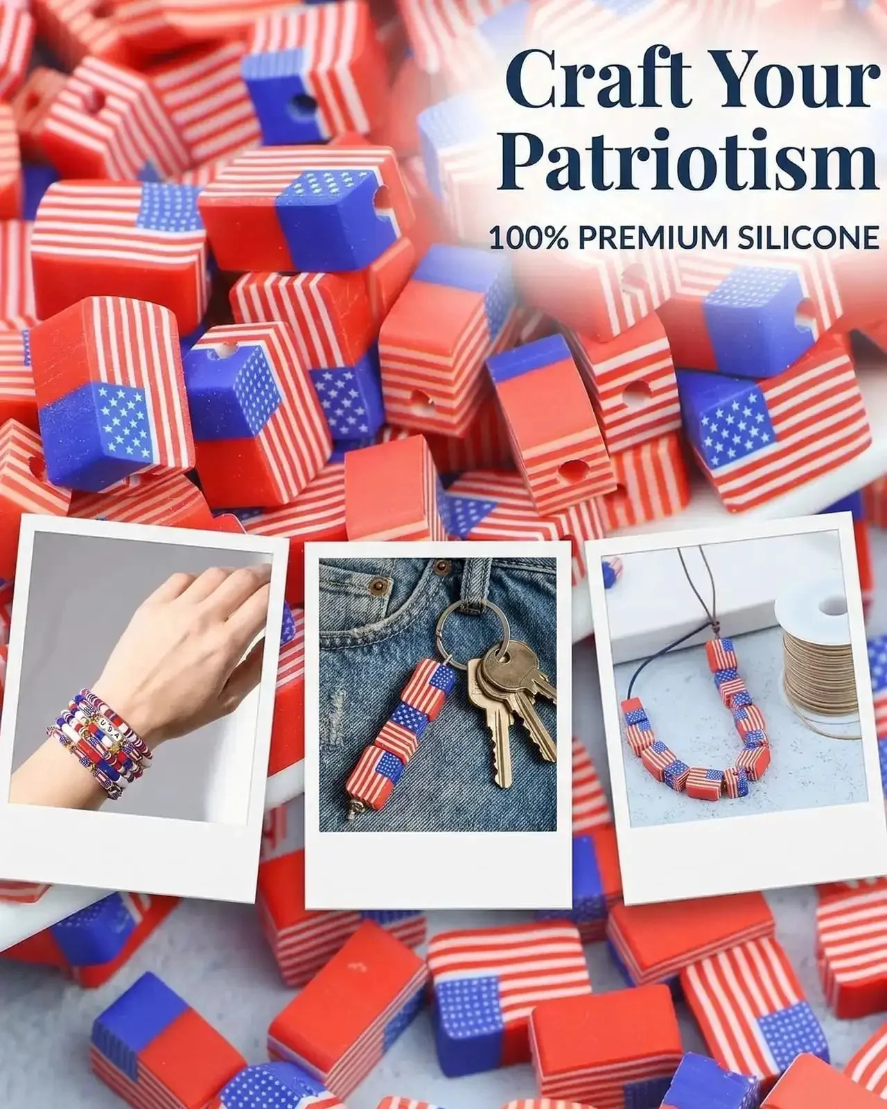 All American Flag Polymer Clay Beads Pack for DIY Jewelry Making, Patriotic Heishi Spacer Beads for Bracelets, Earrings, Necklaces, and Keychains, Perfect 4th of July Independence Day Charms - Image 5