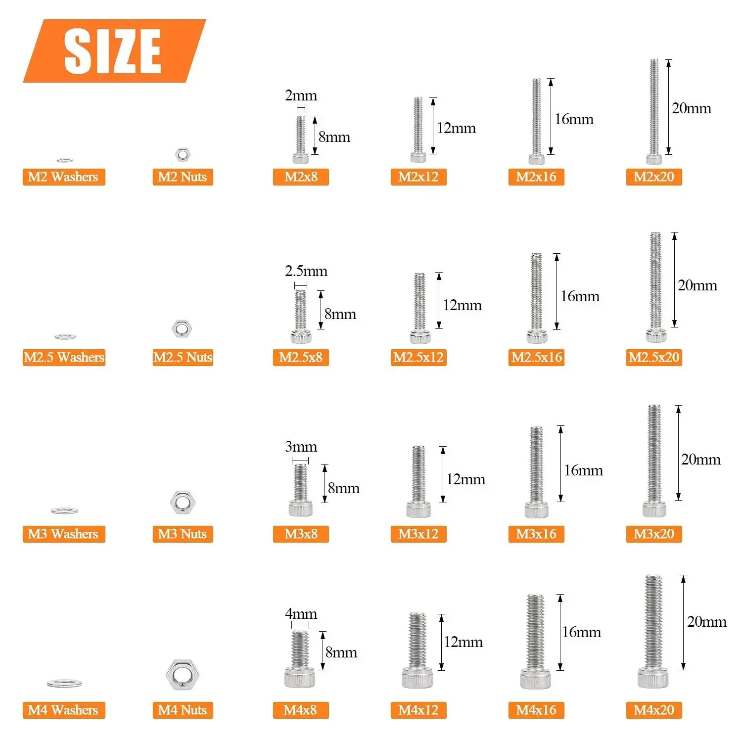 All In One 1280 Piece Stainless Steel Hex Socket Cap Screw Kit M2 M2.5 M3 M4 With Nuts Washers And Hex Wrenches 304 Grade Hardware Set For Electronics DIY Projects And Everyday Repairs - Image 6
