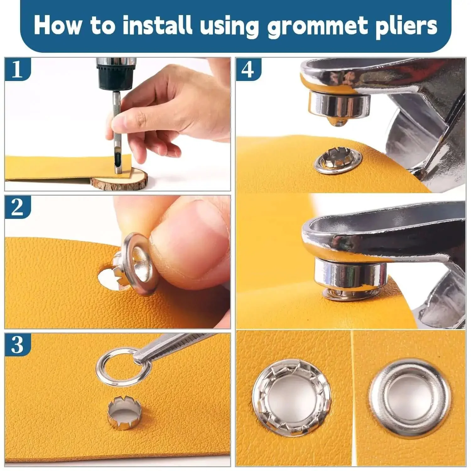 All In One 1403 Piece Grommet Kit With One Quarter Inch Grommets Eyelet Punch Pliers Hole Punch Storage Box For DIYers And User Manual For DIY Fabric Tarps Leather Canvas Paper Crafts - Image 6