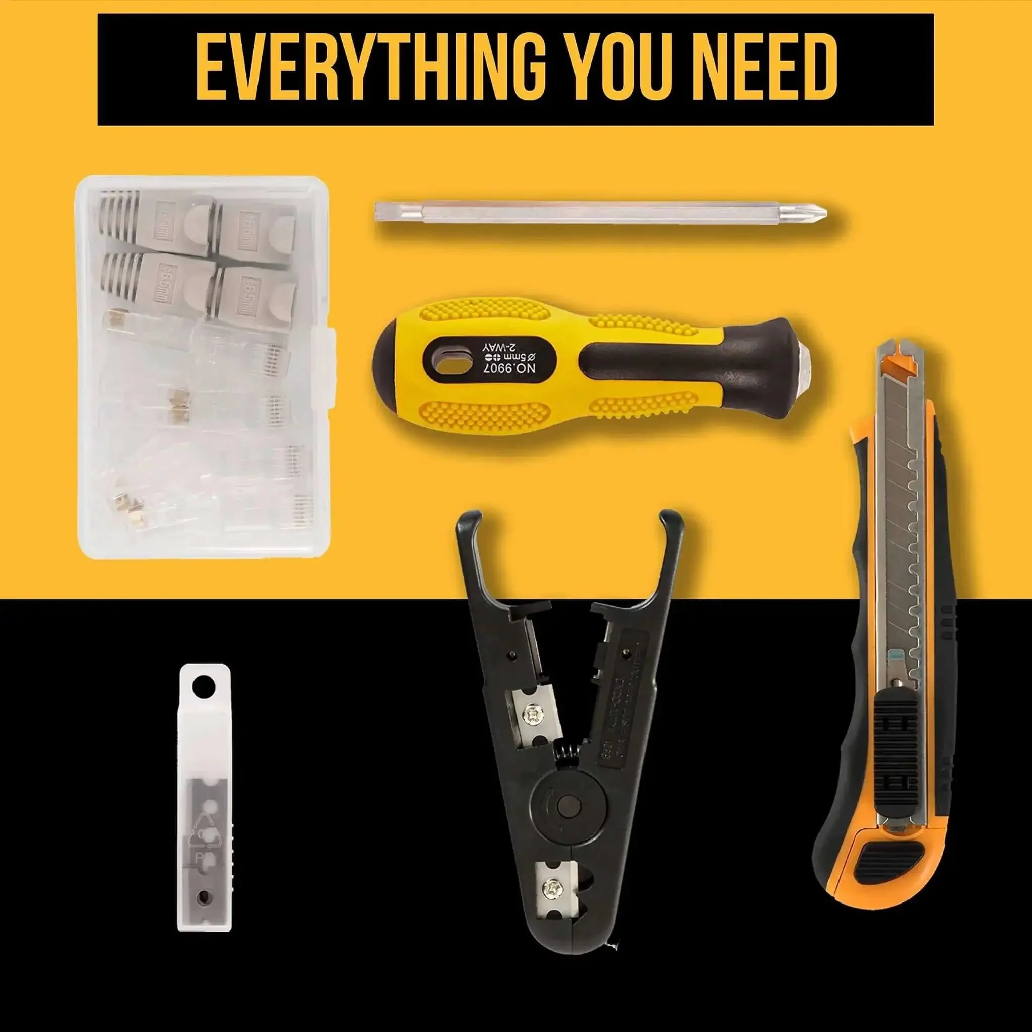 All-In-One 15-In-1 Network Tool Kit For Ethernet Cabling Pro Grade RJ45 Crimp Tool Cat5 Cat6 Tester Wire Stripper Cutter Twisting Tool Punch Down Tool Screwdriver Knife In A Lightweight Portable Case - Image 4