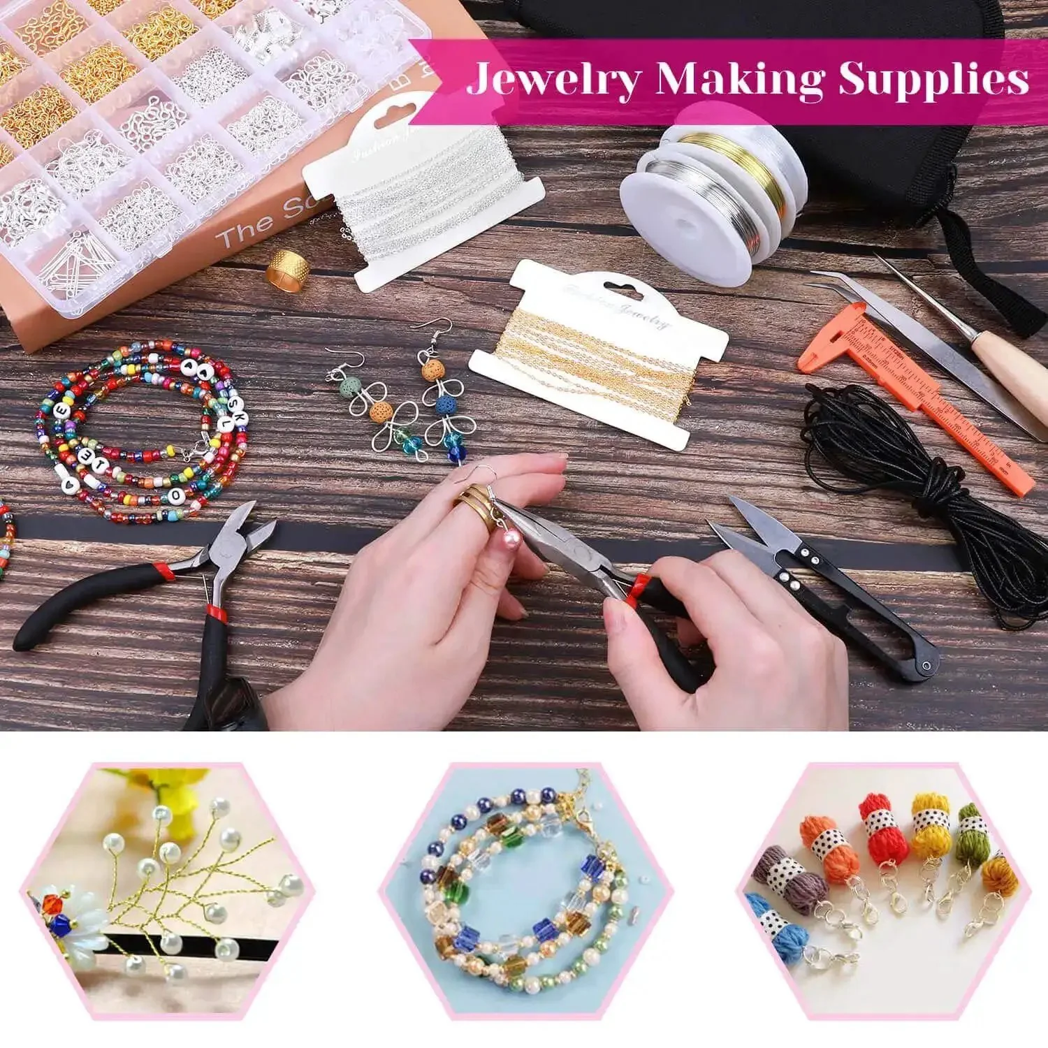 All In One 1857 Pcs Jewelry Making Kit For Adults With Pliers Wires Chains Earring Hooks Findings Elastic Cord Waxed String Caliper And Helping Hands For DIY Home Crafting Jewelry Making And Quick Repairs - Image 2