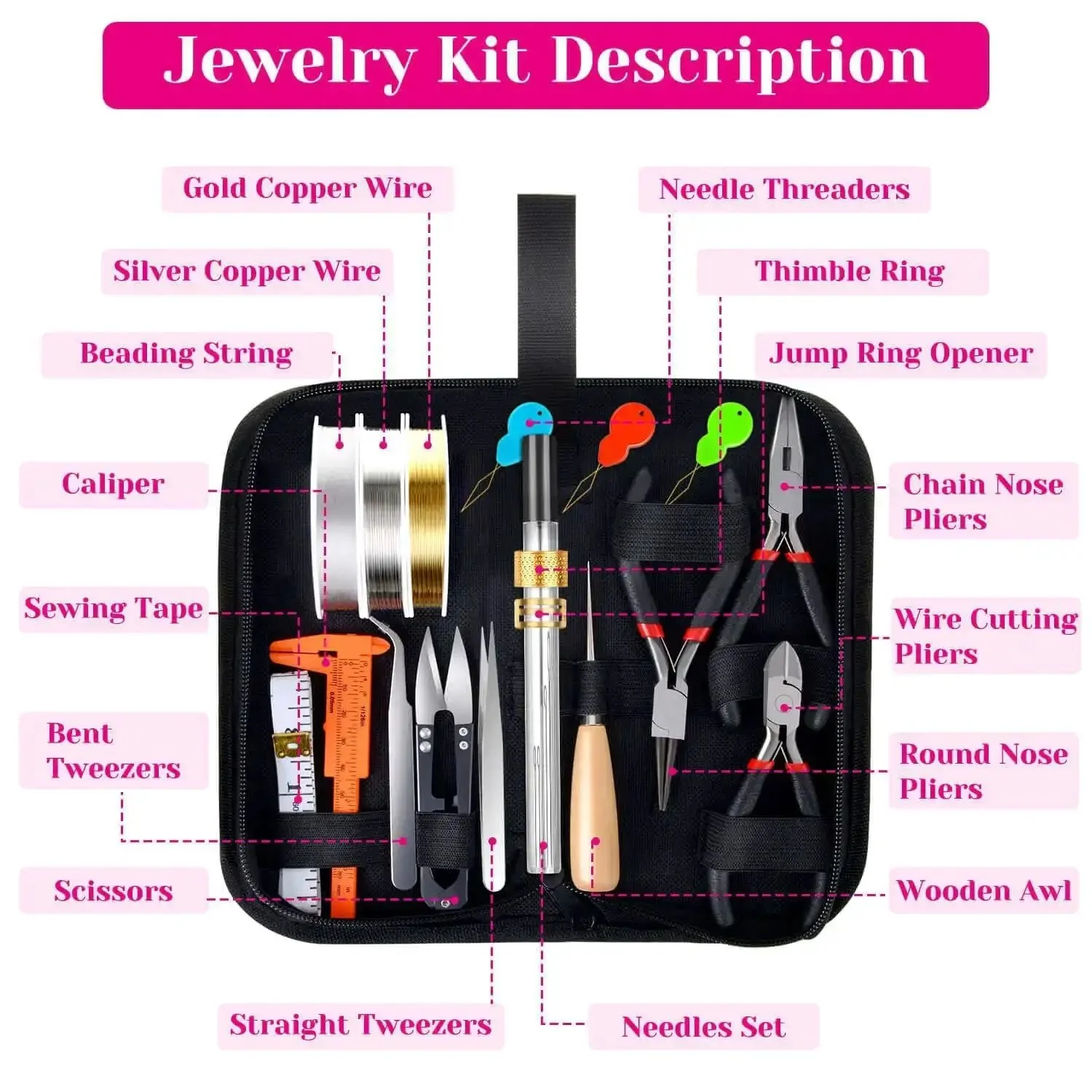 All In One 1857 Pcs Jewelry Making Kit For Adults With Pliers Wires Chains Earring Hooks Findings Elastic Cord Waxed String Caliper And Helping Hands For DIY Home Crafting Jewelry Making And Quick Repairs - Image 7