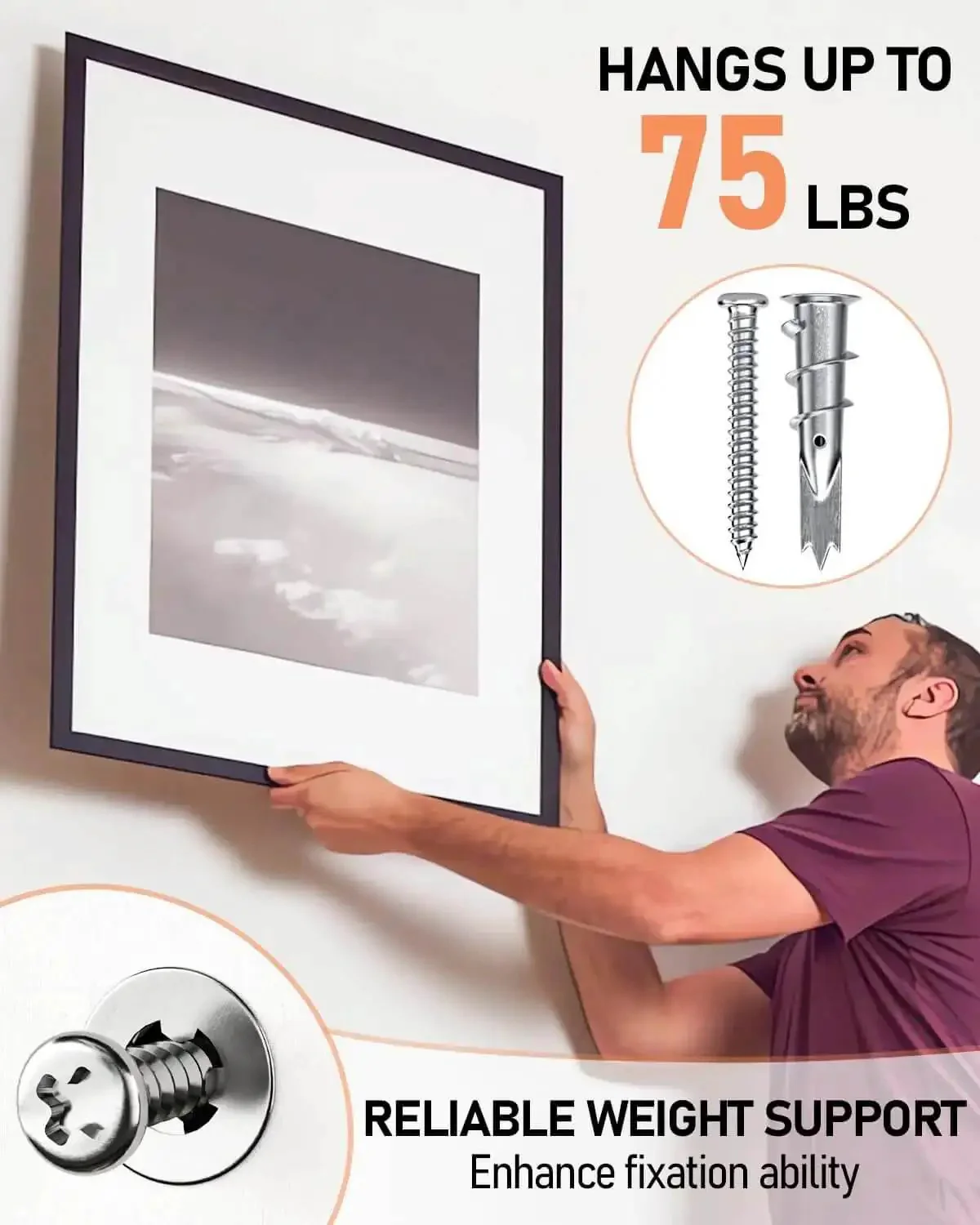 All In One 200 Piece Drywall Anchors And Screws Kit Self Drilling With Case DIY Friendly Mounting For Quick Hang On Drywall Sheetrock Includes 20 Zinc Steel Anchors 13x42mm, 80 Hollow Wall Anchors 15x33mm, 14x40mm And 100 Phillips Size 8 Screws - Image 4