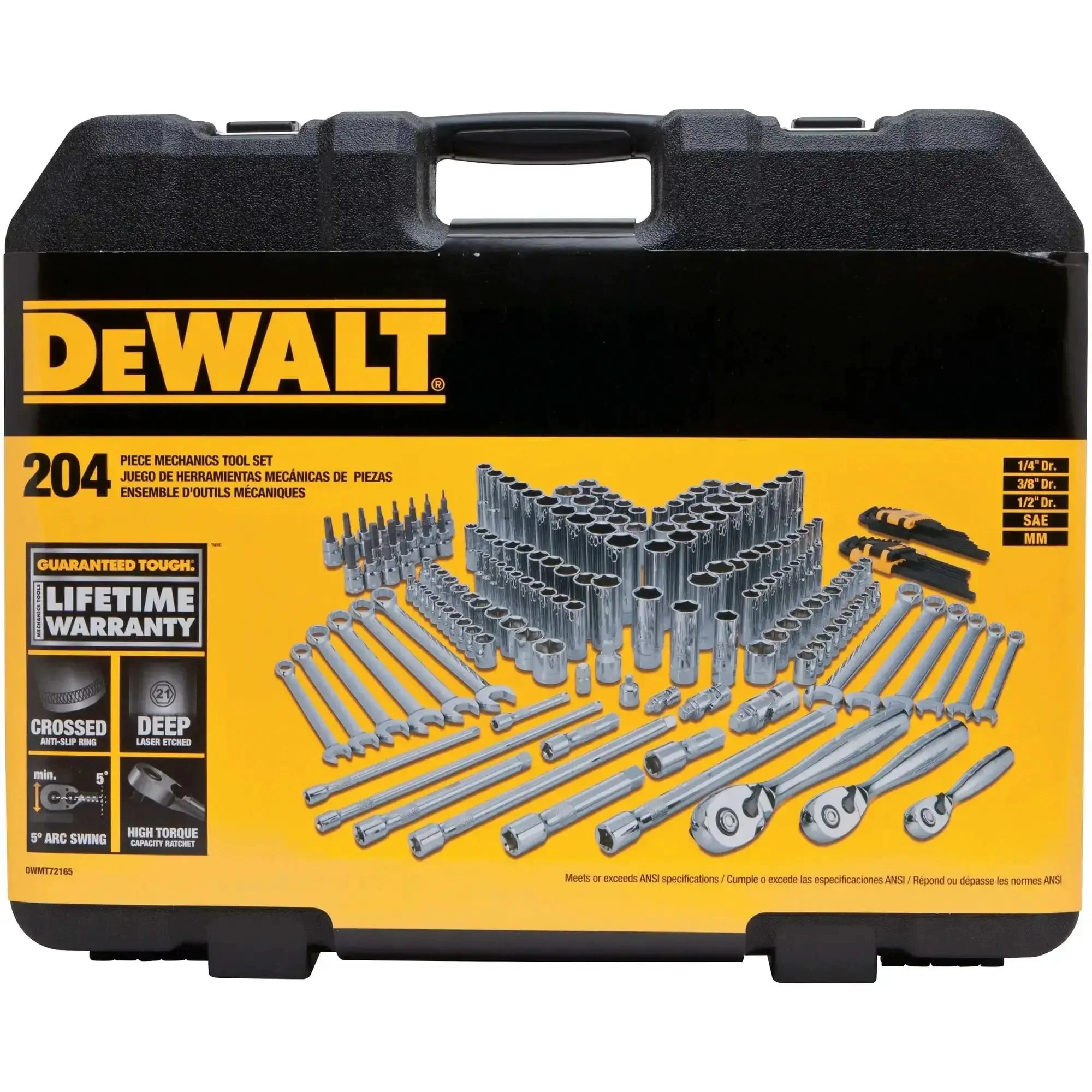 All In One 204 Piece Mechanics Tool Set With Quarter Inch, Three Eighths Inch, And Half Inch Drives, Deep And Shallow Sockets, Metric And SAE, Hex And Torx Bits, Spark Plugs, Wrenches, Garage Ready Molded Case, 72 Tooth Ratchet - Image 5