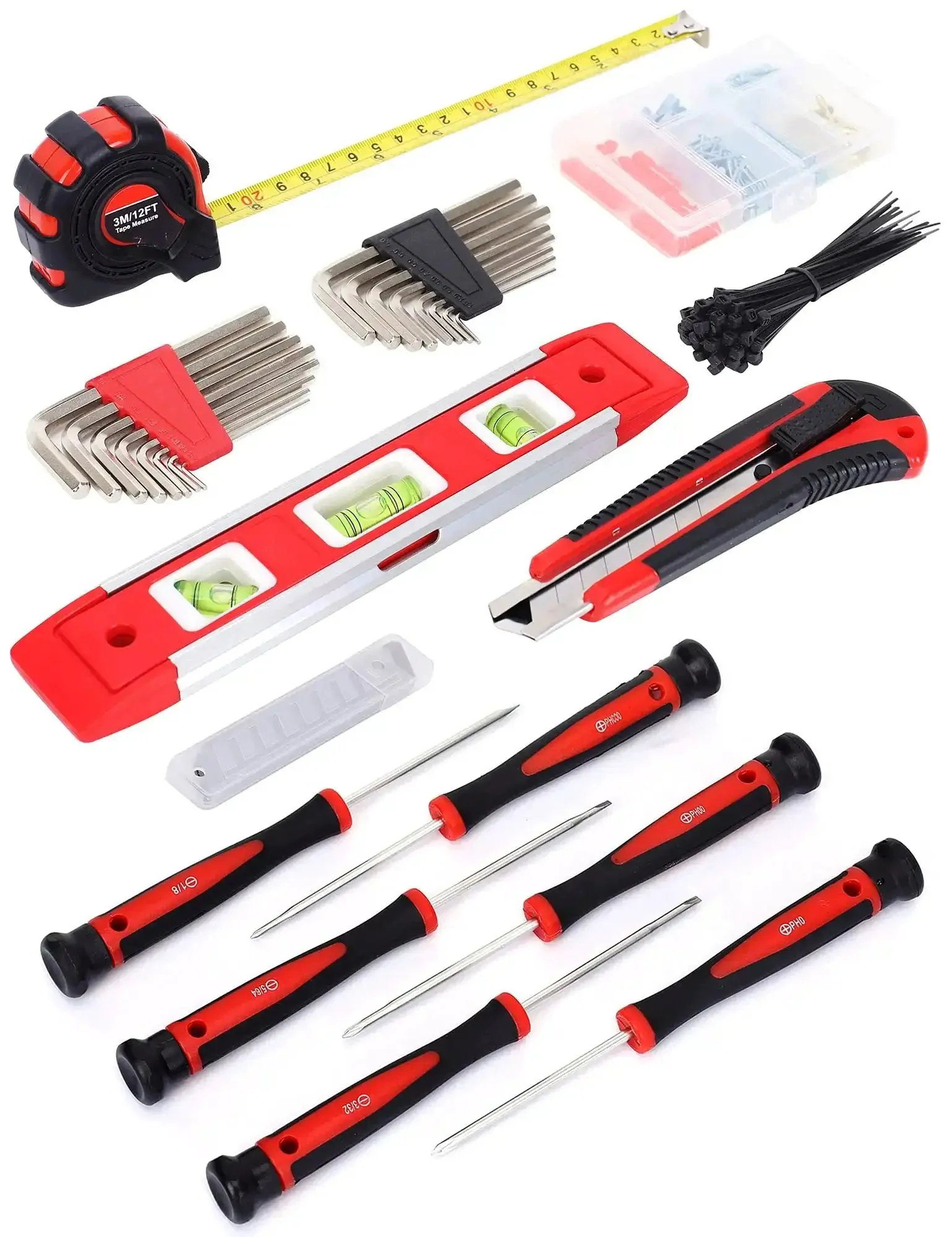 All In One 215 Piece Home Repair Tool Set With 12 Inch Wide Mouth Storage Bag A Real Workhorse For DIY Projects Heavy Duty Household Hand Tool Kit Red - Image 2