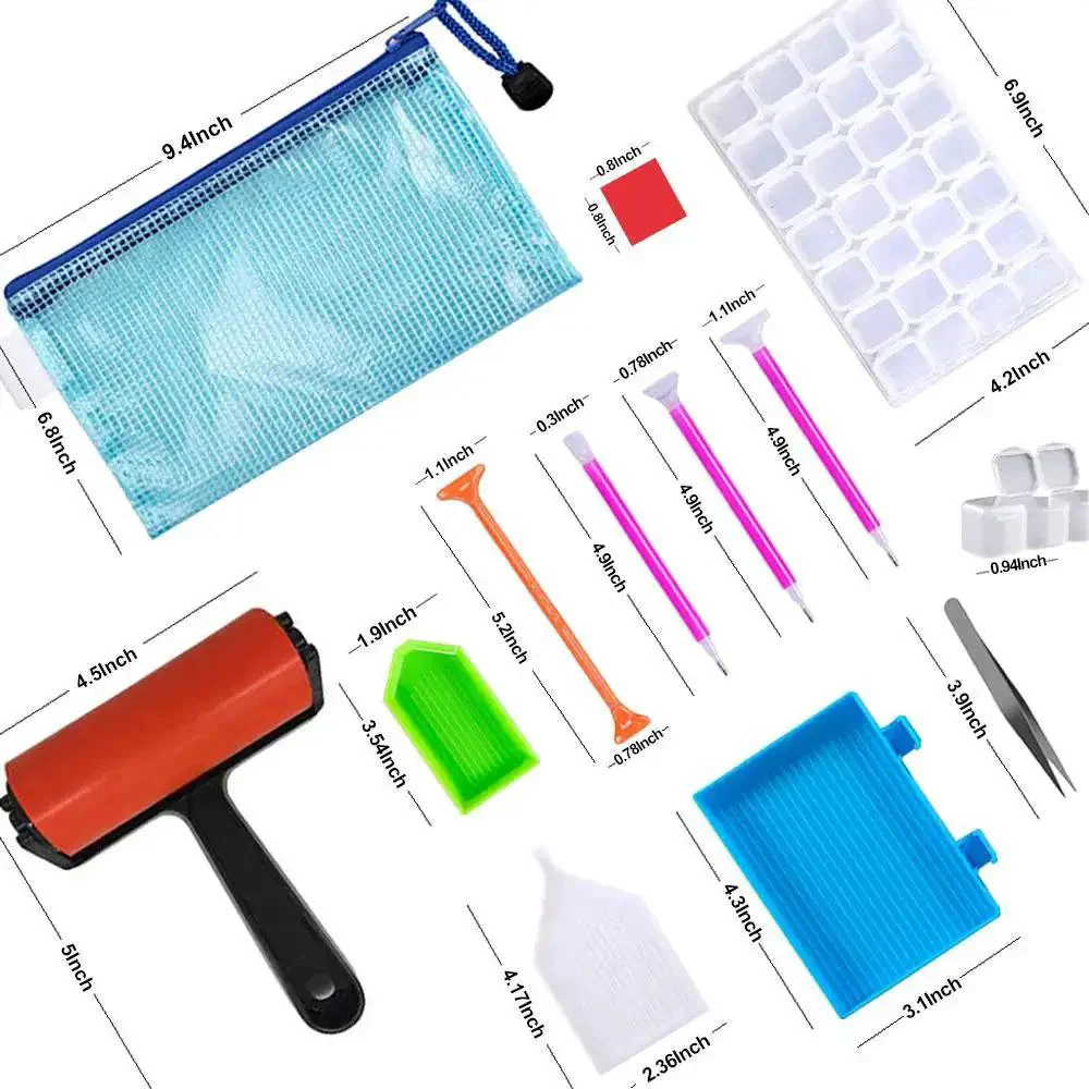 All In One 22 Piece 5D Diamond Painting Tools Kit With Roller Storage Box Tweezers Pens Trays And Glue For Easy Diamond Embroidery Crafting For Adults And Kids - Image 3
