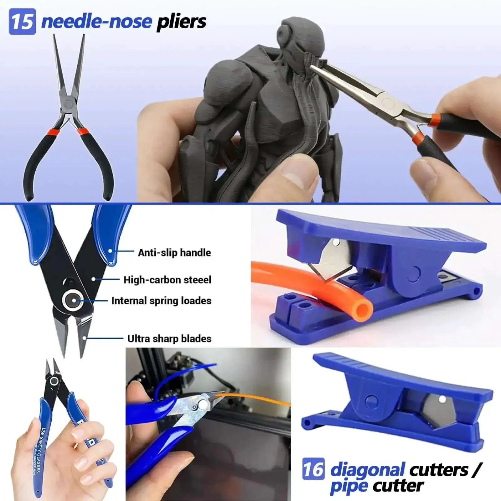 All In One 262 PC 3D Printer Tool Set With Tool Bag For Removal Trimming Finishing Sanding Cleaning And Scraping Pro Grade Nozzle Cleaning Kit Plus Mini Electric Grinder For Full Process Modeling - Image 3
