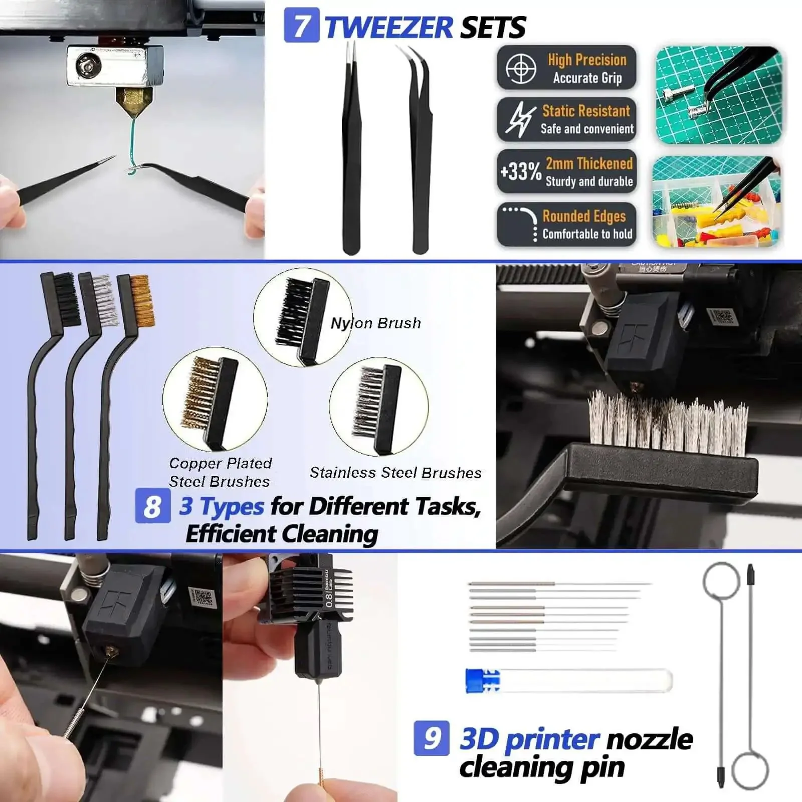 All In One 262 PC 3D Printer Tool Set With Tool Bag For Removal Trimming Finishing Sanding Cleaning And Scraping Pro Grade Nozzle Cleaning Kit Plus Mini Electric Grinder For Full Process Modeling - Image 6