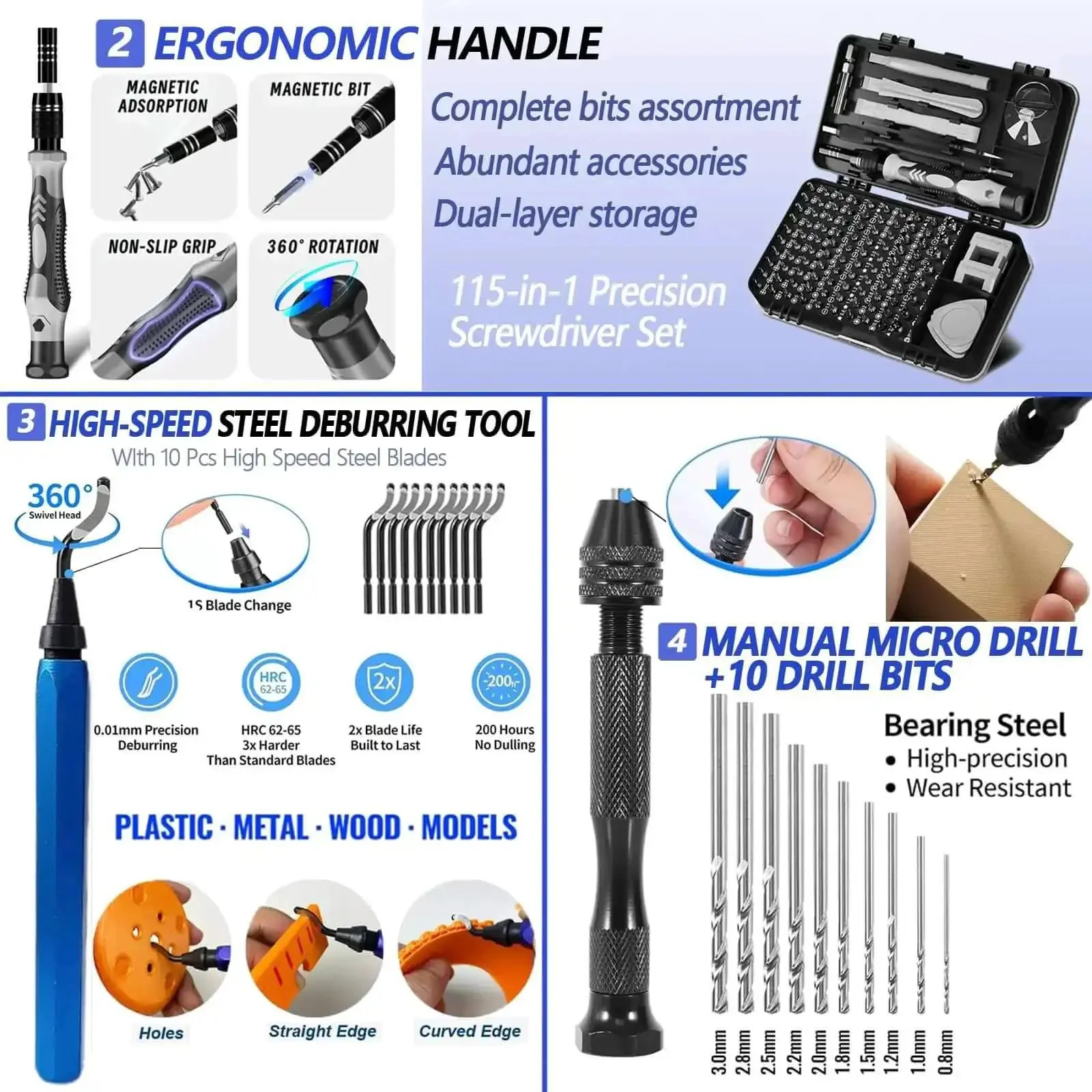 All In One 262 PC 3D Printer Tool Set With Tool Bag For Removal Trimming Finishing Sanding Cleaning And Scraping Pro Grade Nozzle Cleaning Kit Plus Mini Electric Grinder For Full Process Modeling - Image 8