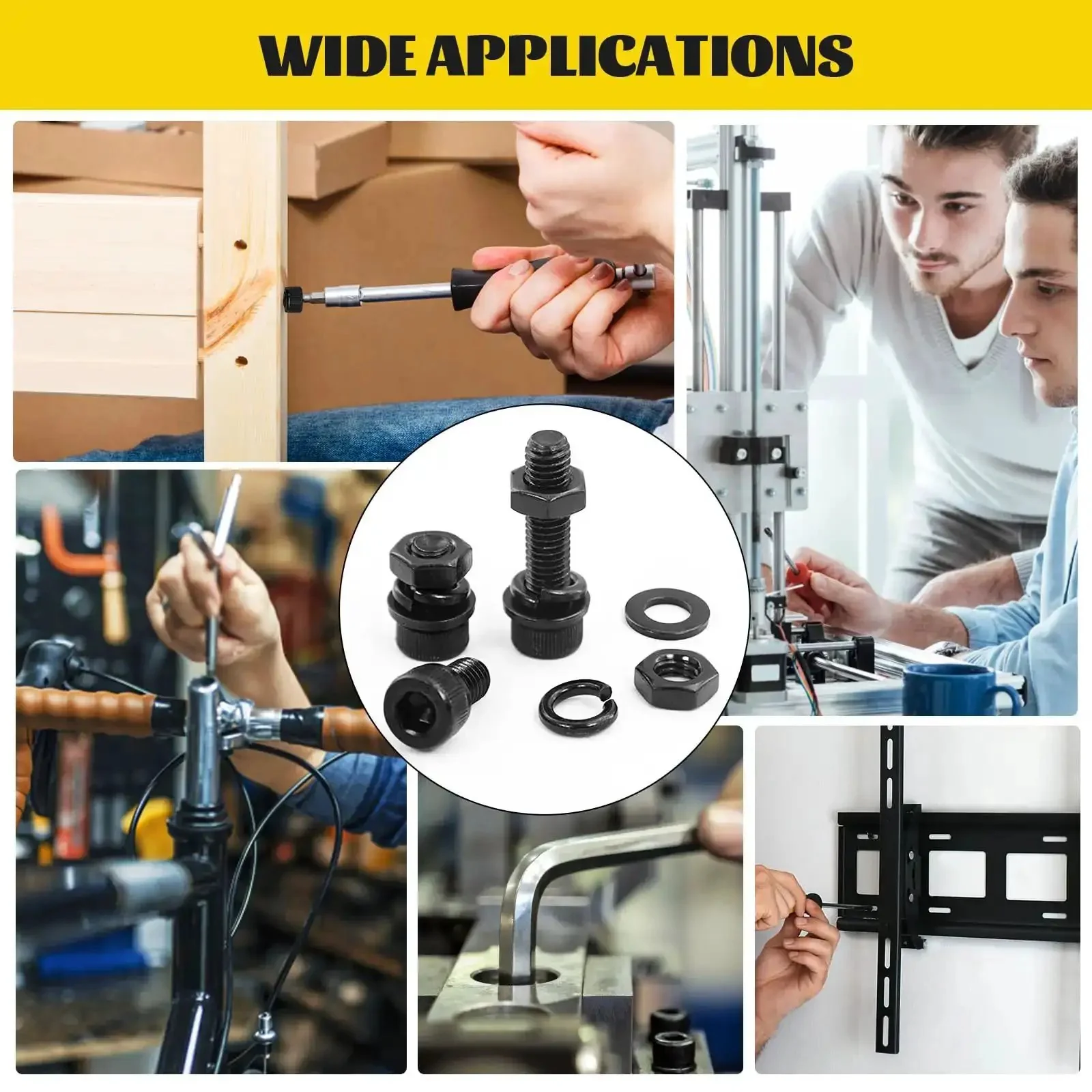 All In One 272 Piece M5 Screws Nuts Washers Kit With Hex Socket Head Bolts M5x8 To M5x35 In Alloy Steel Black Zinc Plated Anti Rust Includes Mini Wrench 72 Bolts 40 Nuts 80 Flat Washers 80 Spring Washers - Image 2