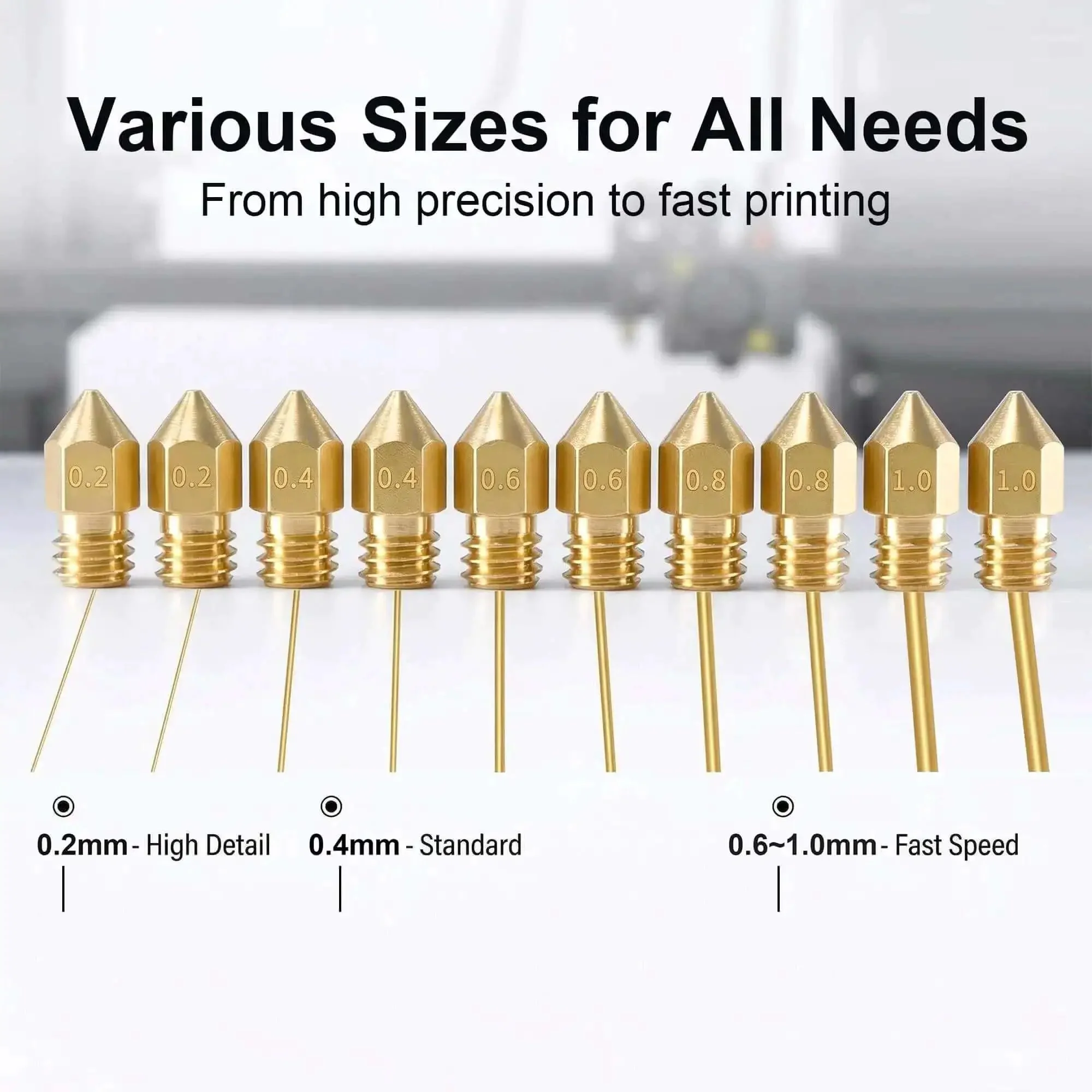 All In One 3D Printer Nozzle Kit With 16 MK8 Brass Nozzles 0.2mm 0.4mm 0.6mm 0.8mm And 1.0mm Plus Wrench Tweezers Cleaning Needles And Storage Case For Ender 3 Pro And CR 10 Series - Image 6