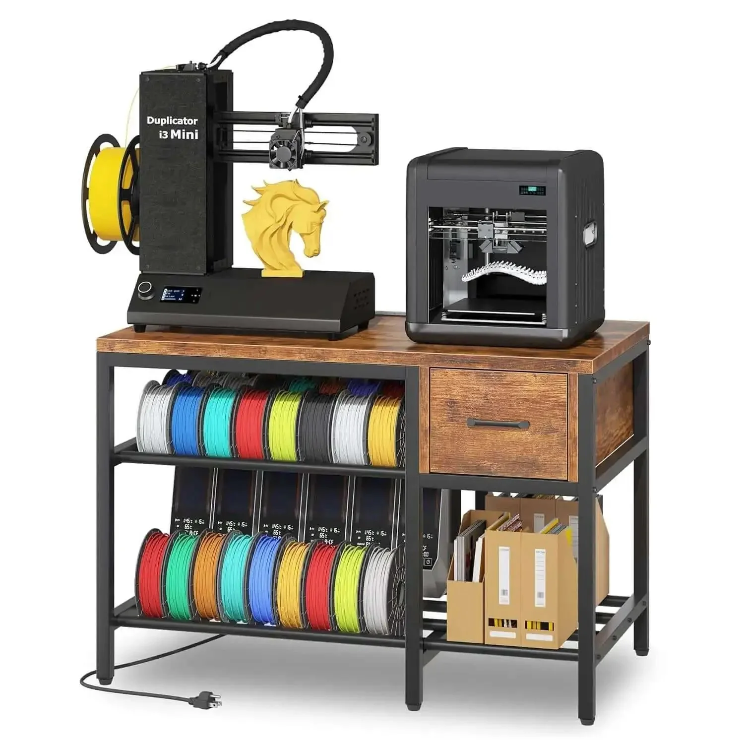 All In One 3D Printer Workstation With Filament Storage, Metal Table, Drawer, And Power Hub For Workshop, Studio, Or Office, Heavy Duty Build To Last, Ideal For Organizing Prints And Tools