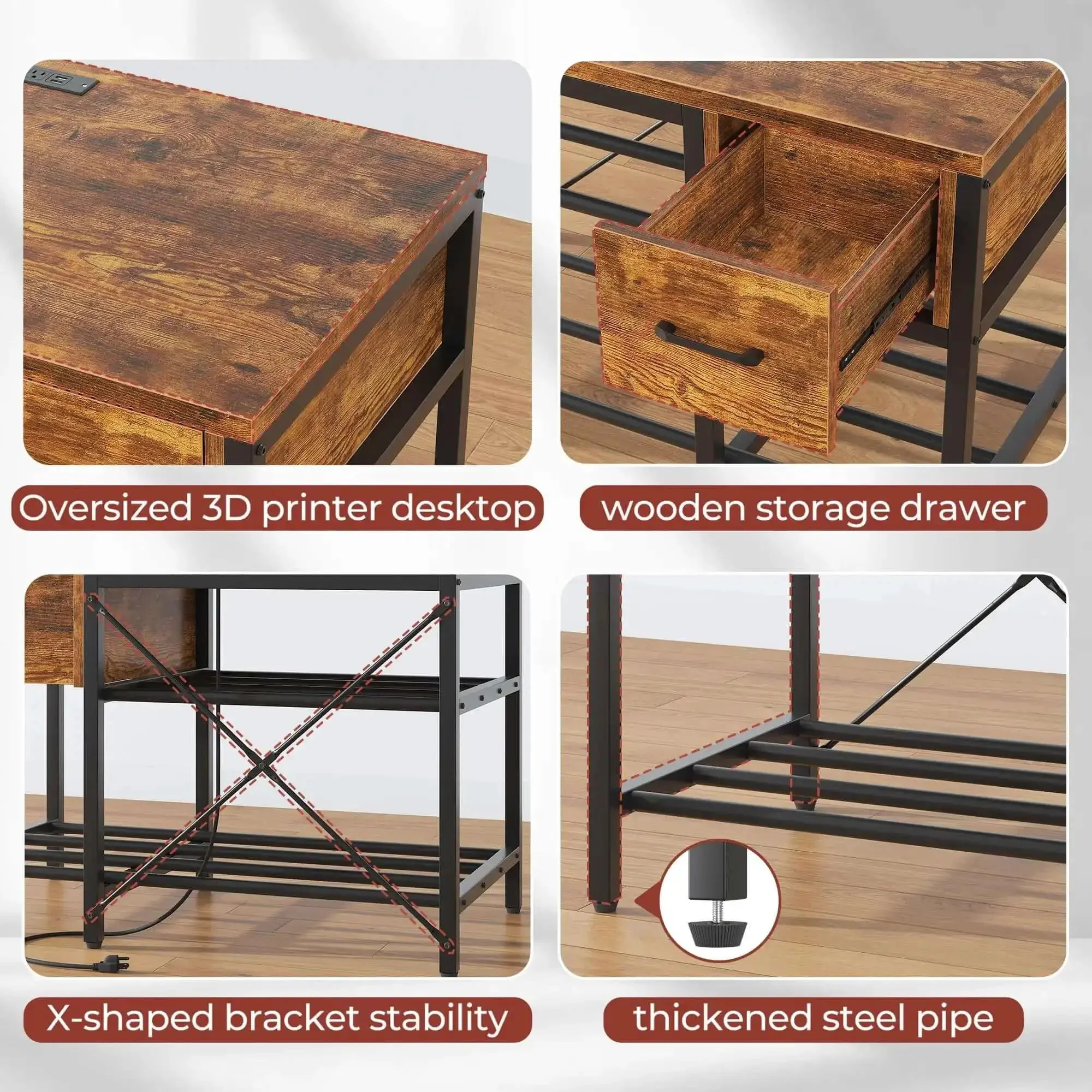 All In One 3D Printer Workstation With Filament Storage, Metal Table, Drawer, And Power Hub For Workshop, Studio, Or Office, Heavy Duty Build To Last, Ideal For Organizing Prints And Tools - Image 3