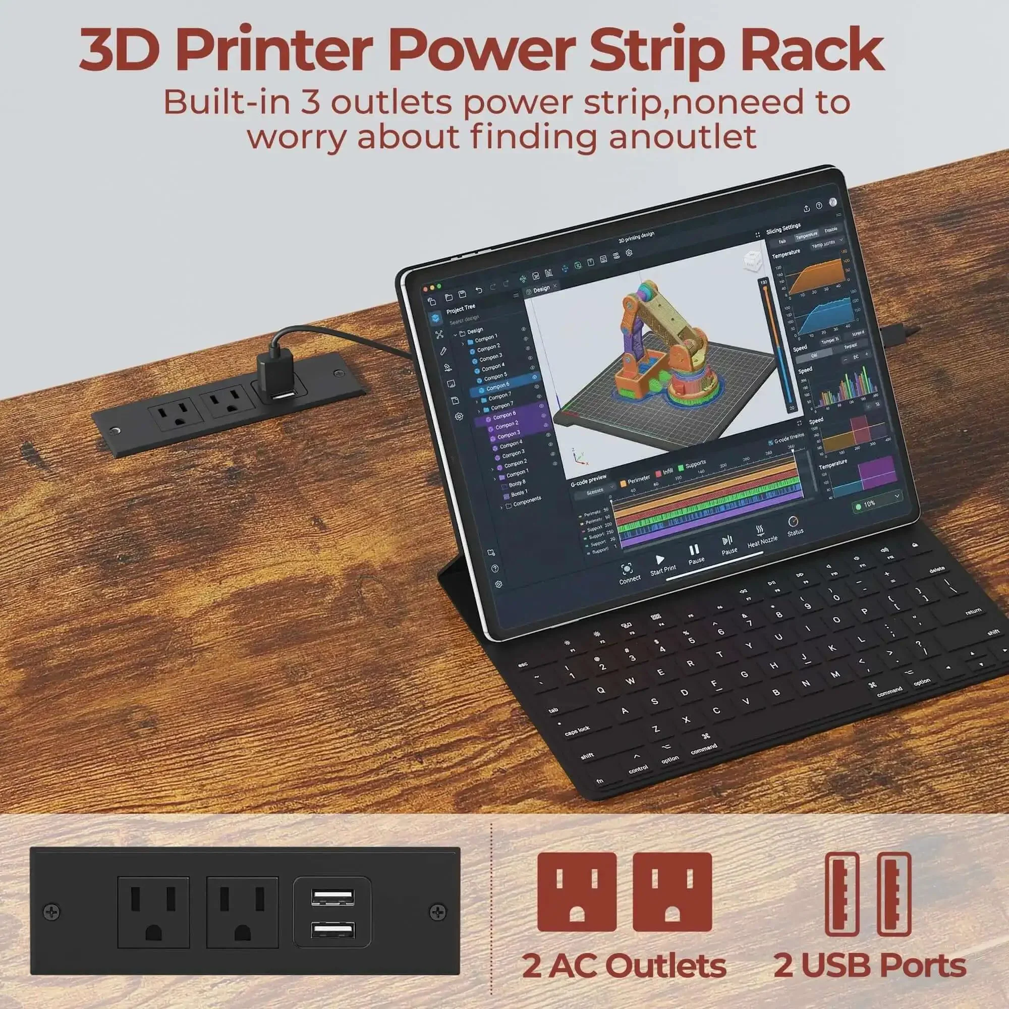 All In One 3D Printer Workstation With Filament Storage, Metal Table, Drawer, And Power Hub For Workshop, Studio, Or Office, Heavy Duty Build To Last, Ideal For Organizing Prints And Tools - Image 4
