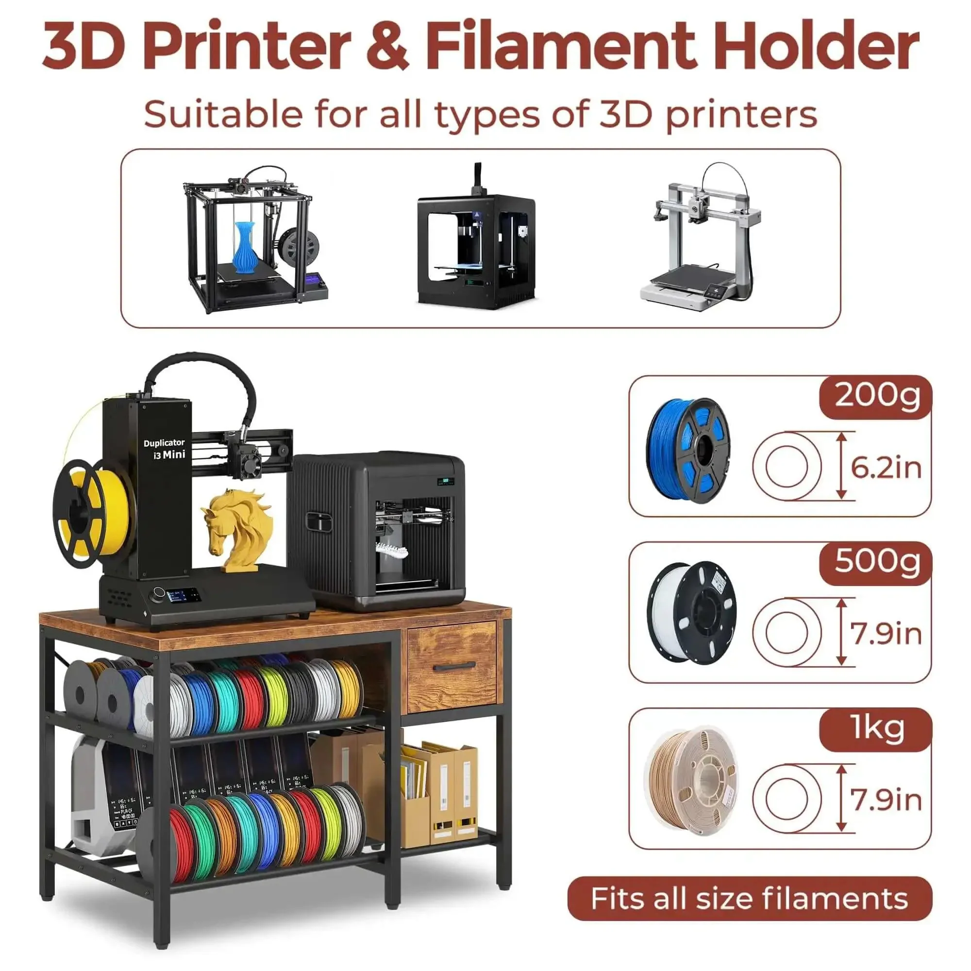 All In One 3D Printer Workstation With Filament Storage, Metal Table, Drawer, And Power Hub For Workshop, Studio, Or Office, Heavy Duty Build To Last, Ideal For Organizing Prints And Tools - Image 6