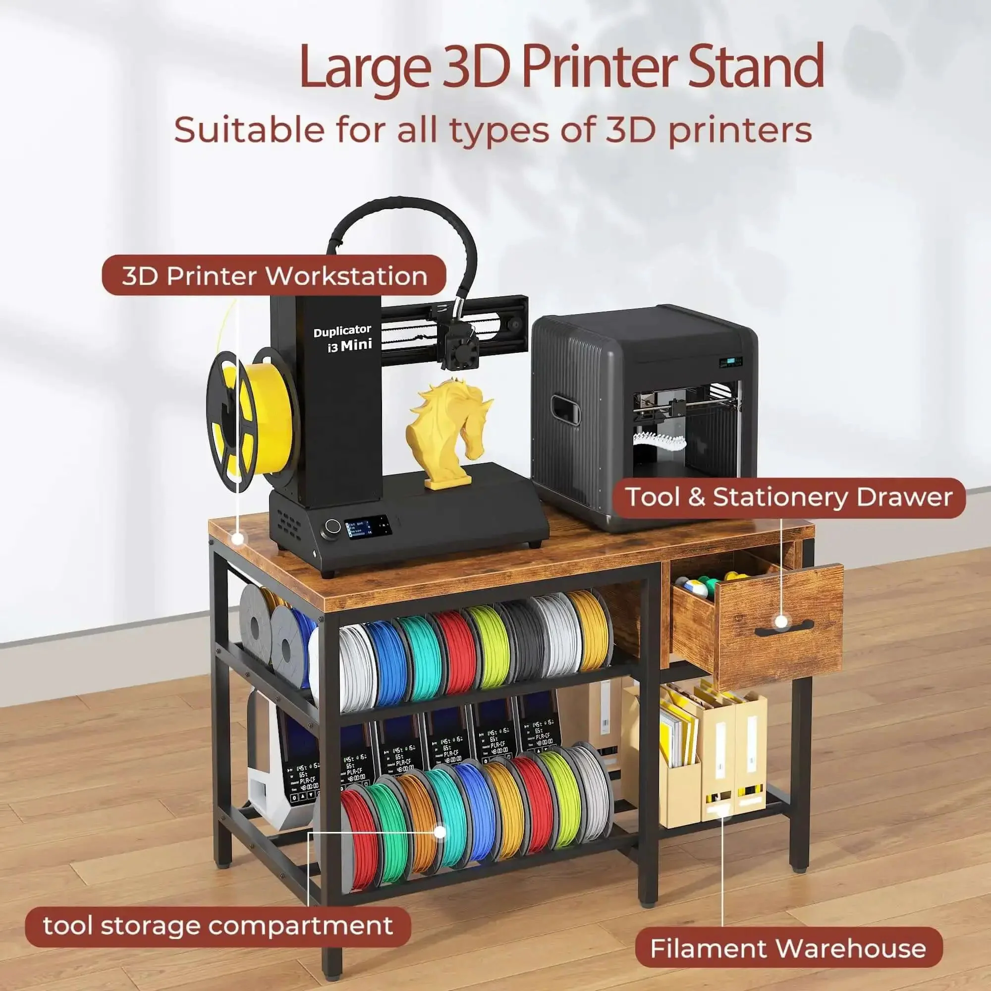 All In One 3D Printer Workstation With Filament Storage, Metal Table, Drawer, And Power Hub For Workshop, Studio, Or Office, Heavy Duty Build To Last, Ideal For Organizing Prints And Tools - Image 8