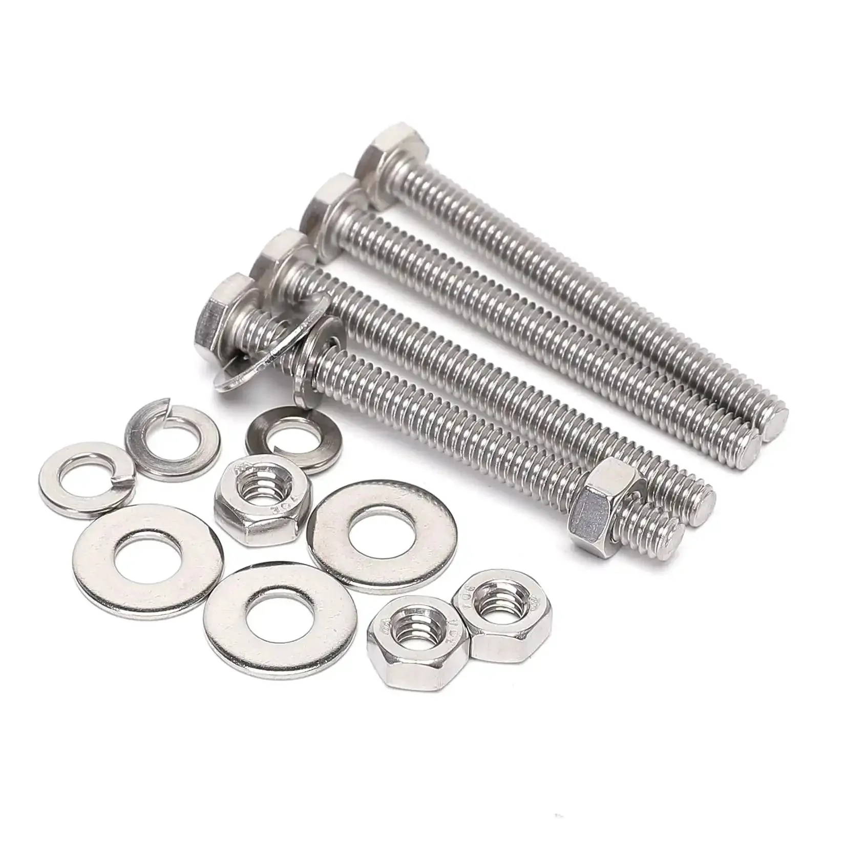 All In One 5/16-18 Stainless Steel Hex Bolt Set With Nuts, Washers And Lock Washers, Fully Threaded 304 Bright Finish, Includes 5 Bolts, 5 Nuts, 5 Fender Flat Washers And 5 Split Lock Washers - Image 4