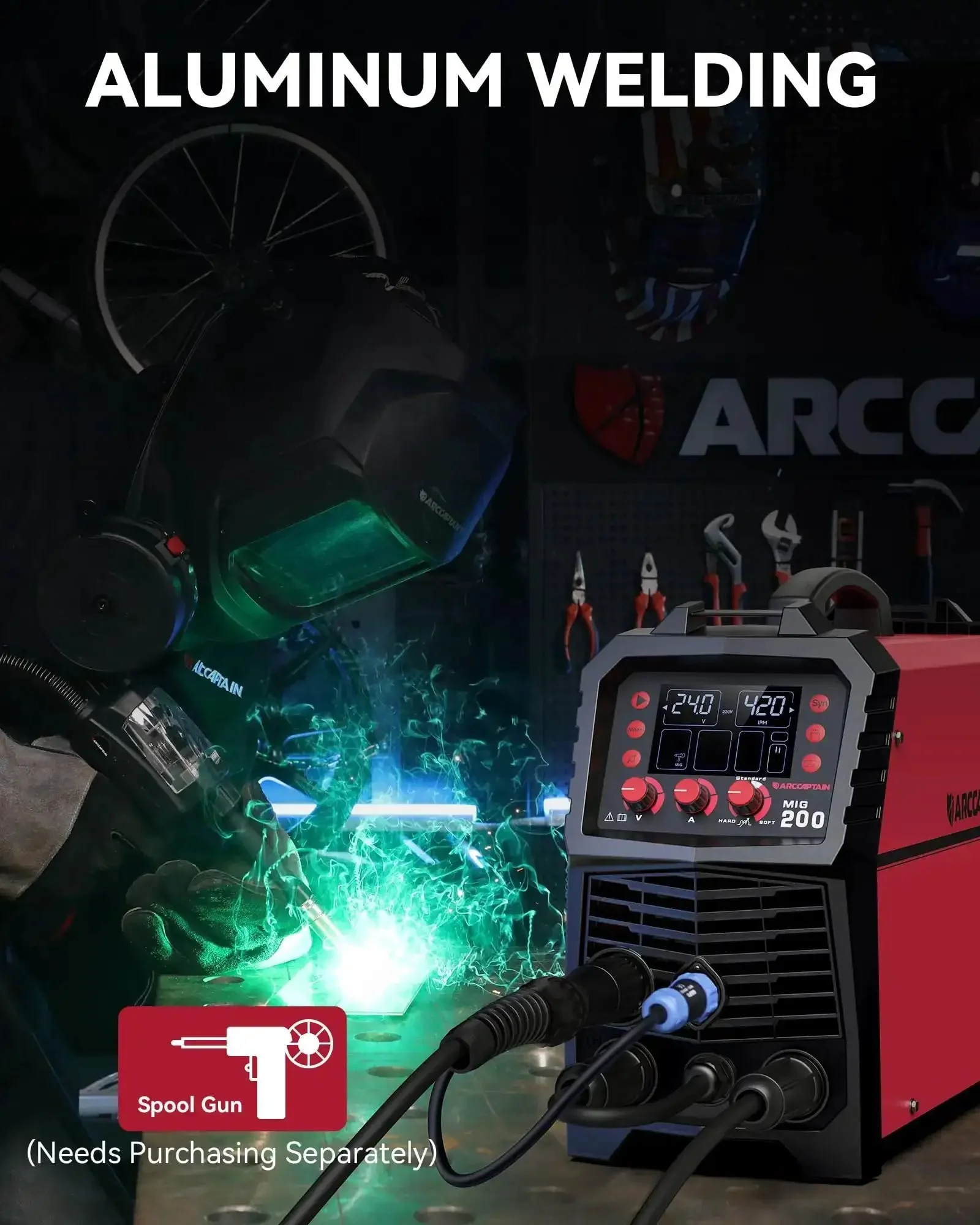 All In One 6 In 1 MIG Welder With Gas, Flux Core, Stick MMA, Lift TIG, Spot Weld, Spool Gun Ready Aluminum Multi Process Welder, 200Amp, LED Display, Burn Back Adjustment, 110V 220V - Image 5