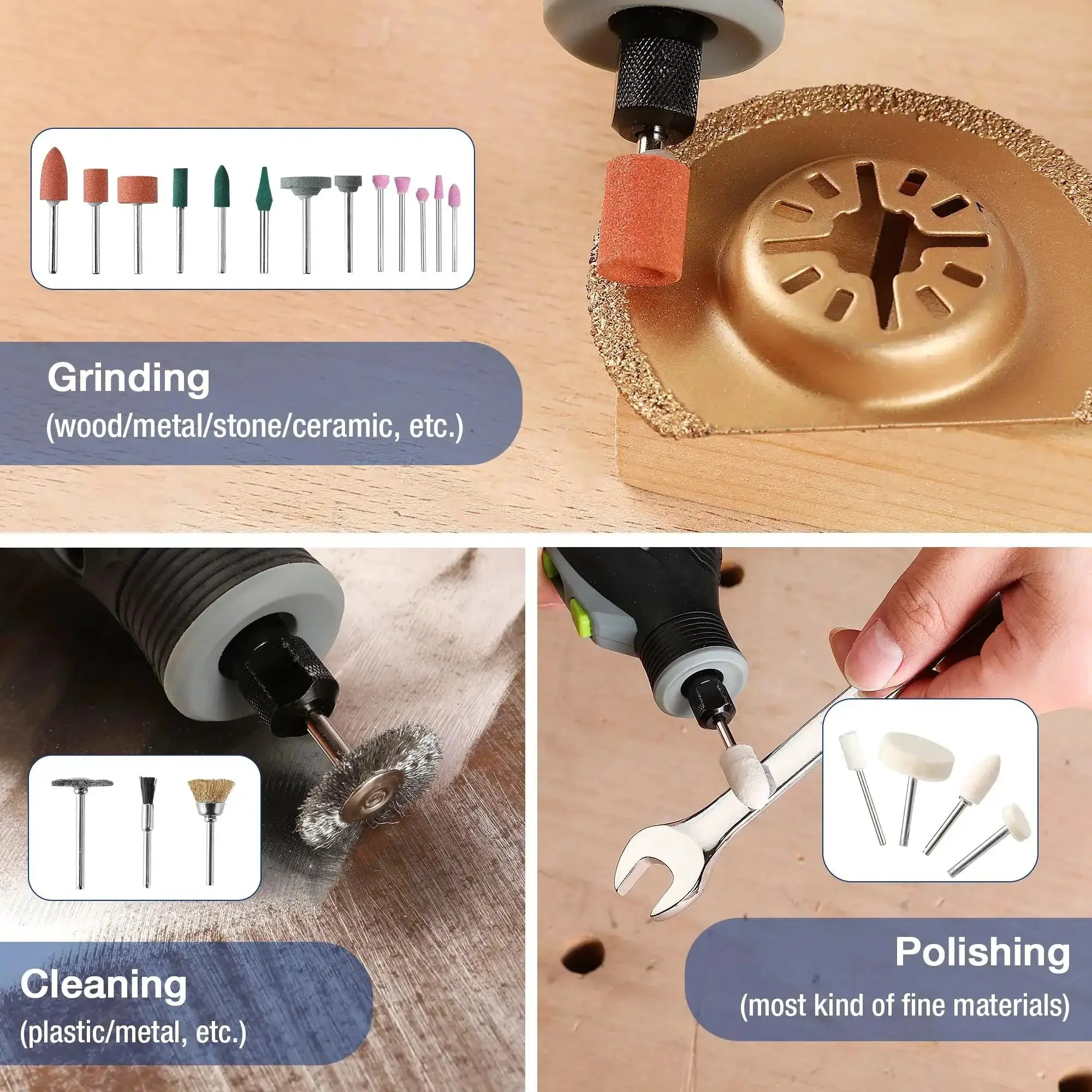 All In One 698 Piece Rotary Tool Accessories Kit With Diamond Cutting Wheels Sanding Bands And Discs Flap Wheels Cut Off Wheels Sanding Paper Polishing Pads Do It All For Easy Cutting Grinding Sanding Polishing Cleaning Drilling Carving And Engraving - Image 3