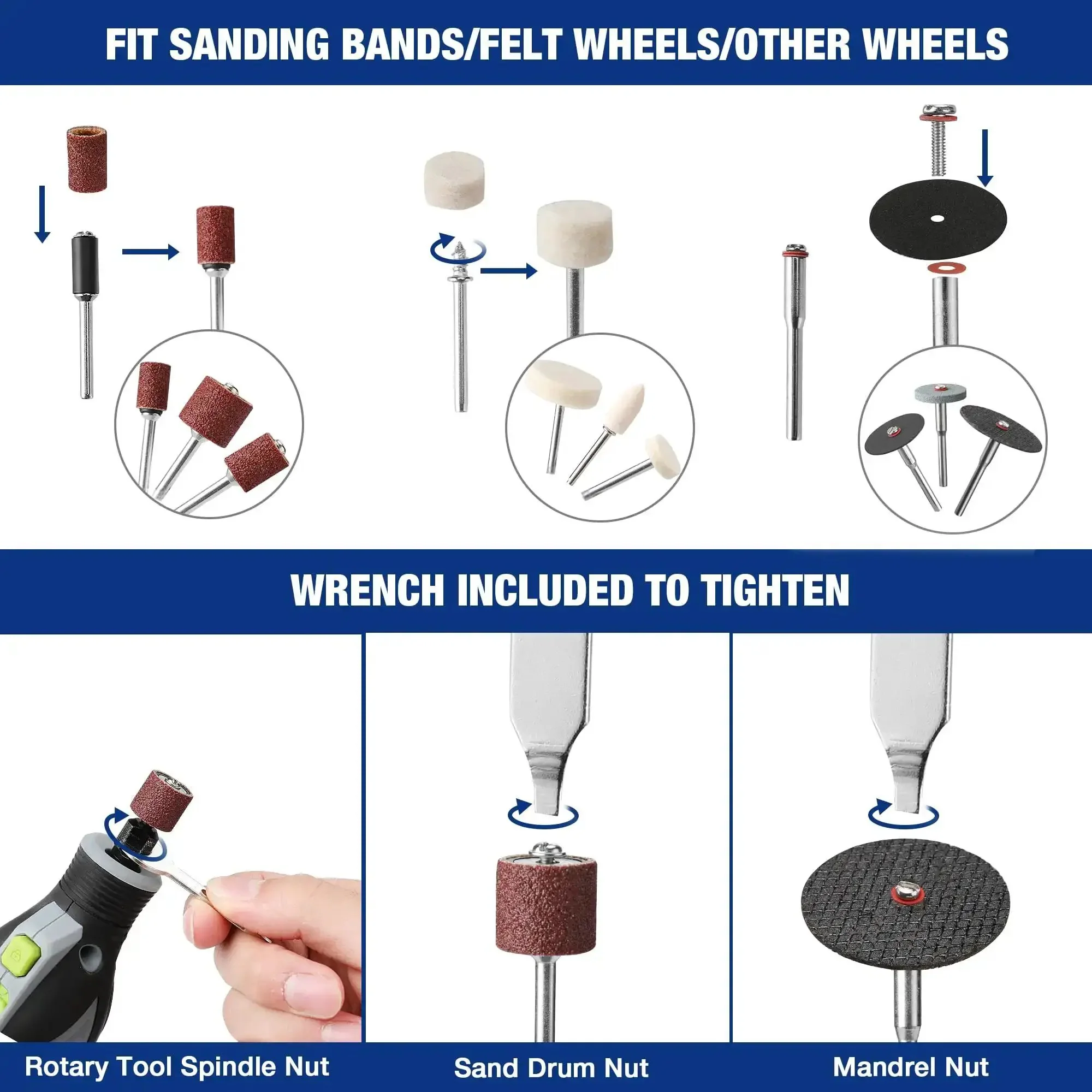 All In One 698 Piece Rotary Tool Accessories Kit With Diamond Cutting Wheels Sanding Bands And Discs Flap Wheels Cut Off Wheels Sanding Paper Polishing Pads Do It All For Easy Cutting Grinding Sanding Polishing Cleaning Drilling Carving And Engraving - Image 5