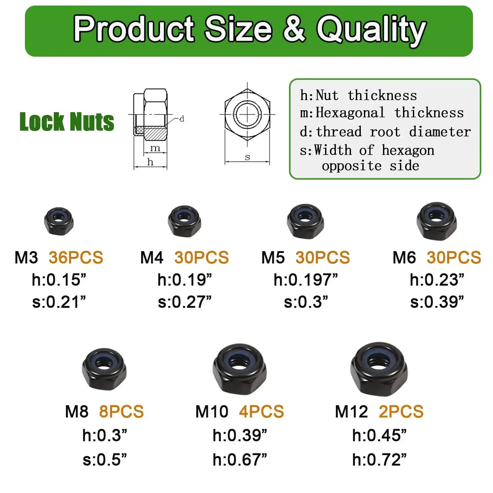 All In One Black Lock Nuts And Flat Washers Kit With M3 To M12 Sizes In 304 Stainless Steel, Heavy Duty, Corrosion Resistant, 280 Piece Set With 140 Lock Nuts And 140 Flat Washers - Image 6