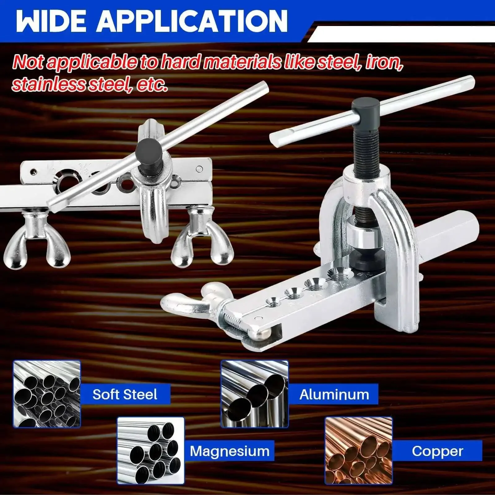 All In One Brake Line Flaring Tool Kit With Tubing Cutter For Copper Aluminum Brass Magnesium And Soft Steel Includes Five Flaring Dies For Three Sixteenths To One Half Inch And A Yoke For 45 Degree Flare Repairs - Image 2