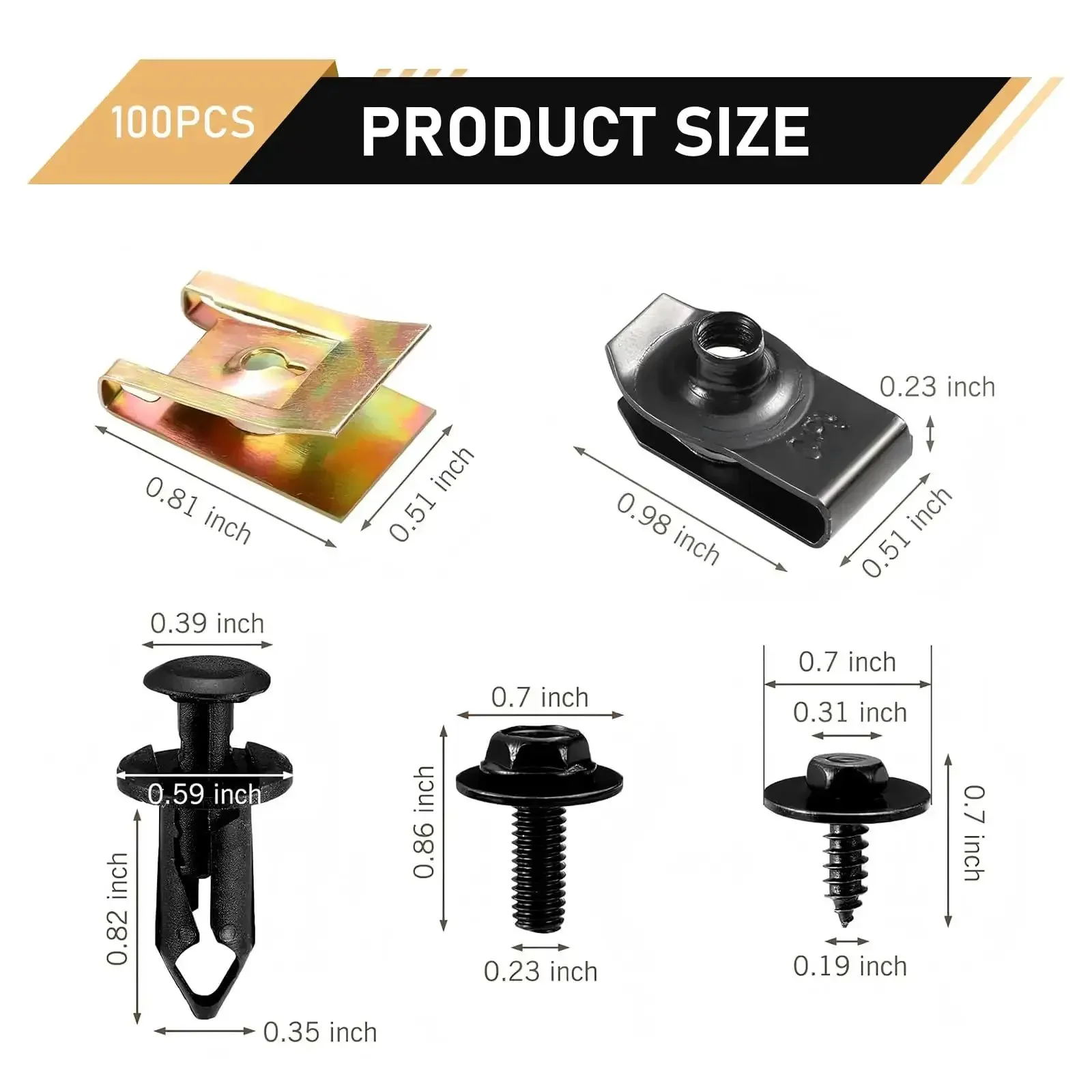 All In One Car Fastener Kit 100 Pcs Grab And Go With Body Bolts Nuts U Clips Self Tapping Screws Snap Nuts 5 Types Anti Rust Universal For Engine Under Cover Fender Bumper Splash Guards Black - Image 7