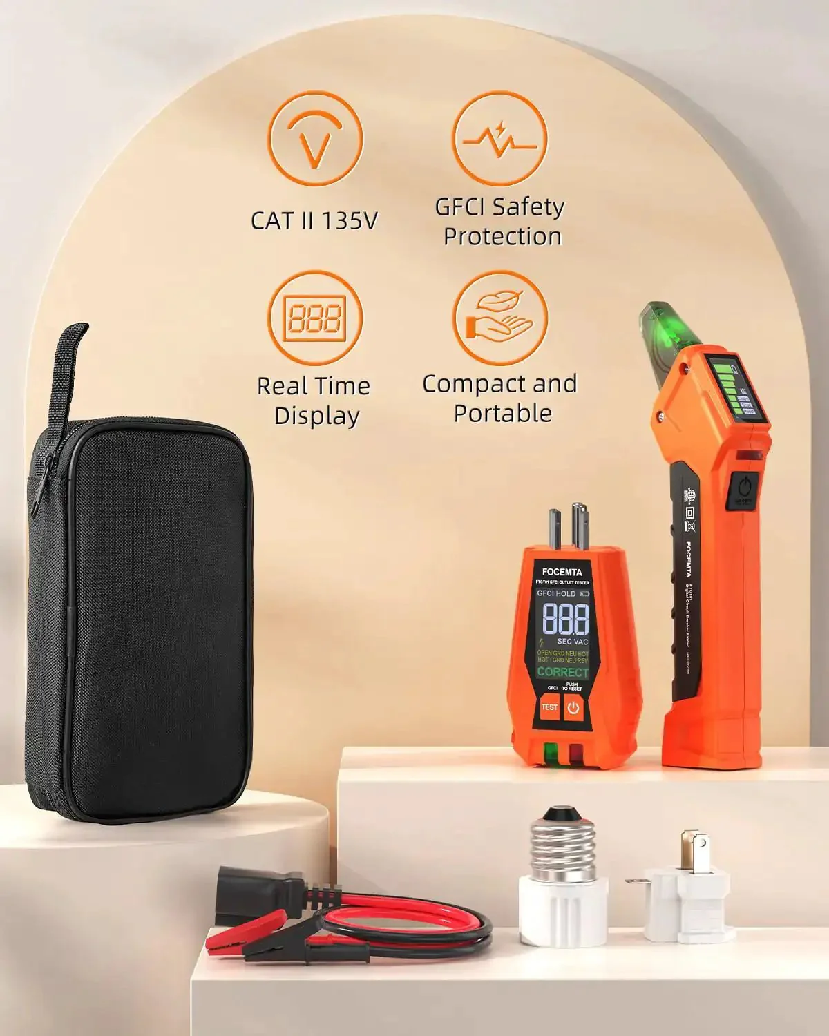 All In One Circuit Breaker Finder And Outlet Tester Kit With GFCI Tester And Carrying Case Includes Light Socket Adapter Three Prong Grounding Adapter And Clip Adapter Portable Electrical Diagnostic Tool For Home Shop And DIY Pros - Image 8