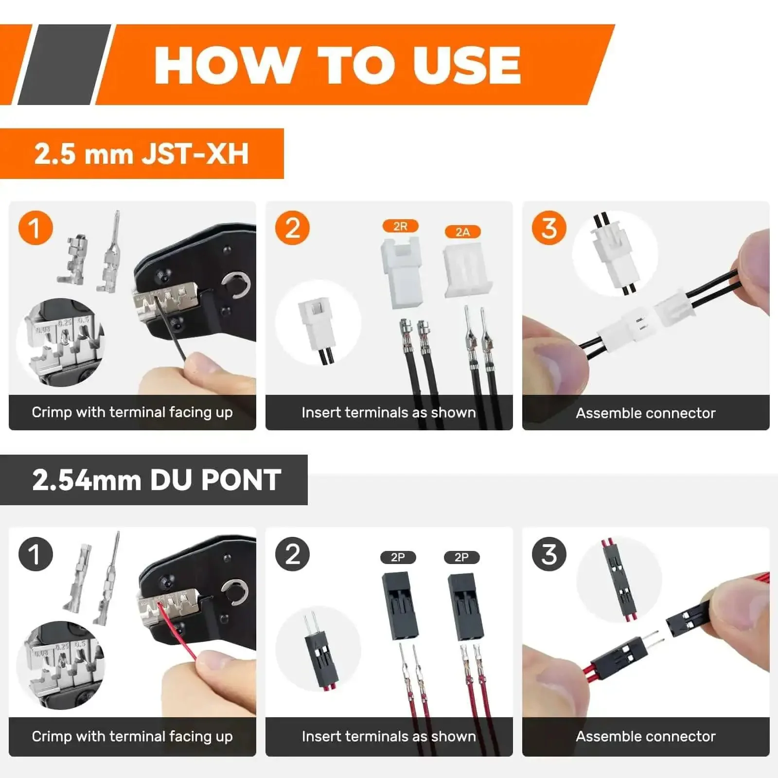 All In One Complete JST XH 2.5mm and DuPont 2.54mm Connector Kit With 1220 Piece Terminal Set And 22 Wire Sizes AWG 28 To 17 Ratcheting Crimping Tool Ideal For Arduino Raspberry Pi 3D Printer RC Hobby Electronics And DIY Projects - Image 2
