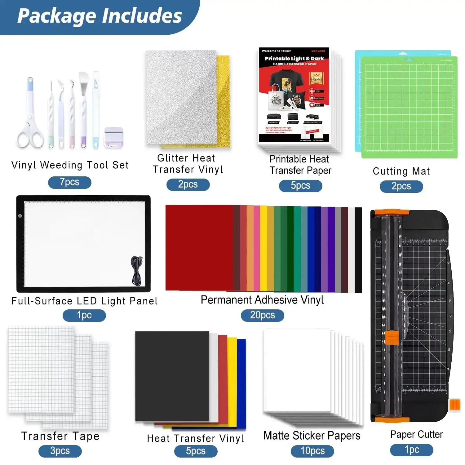 All In One Craft Bundle For Makers Compatible With Explore Air Cutting Machine With Weeding Tools HTV Vinyl Permanent Vinyl LED Light Pad Paper Cutter Cutting Mats Transfer Tapes Sticker Papers Storage Box And Exclusive Printables - Image 7