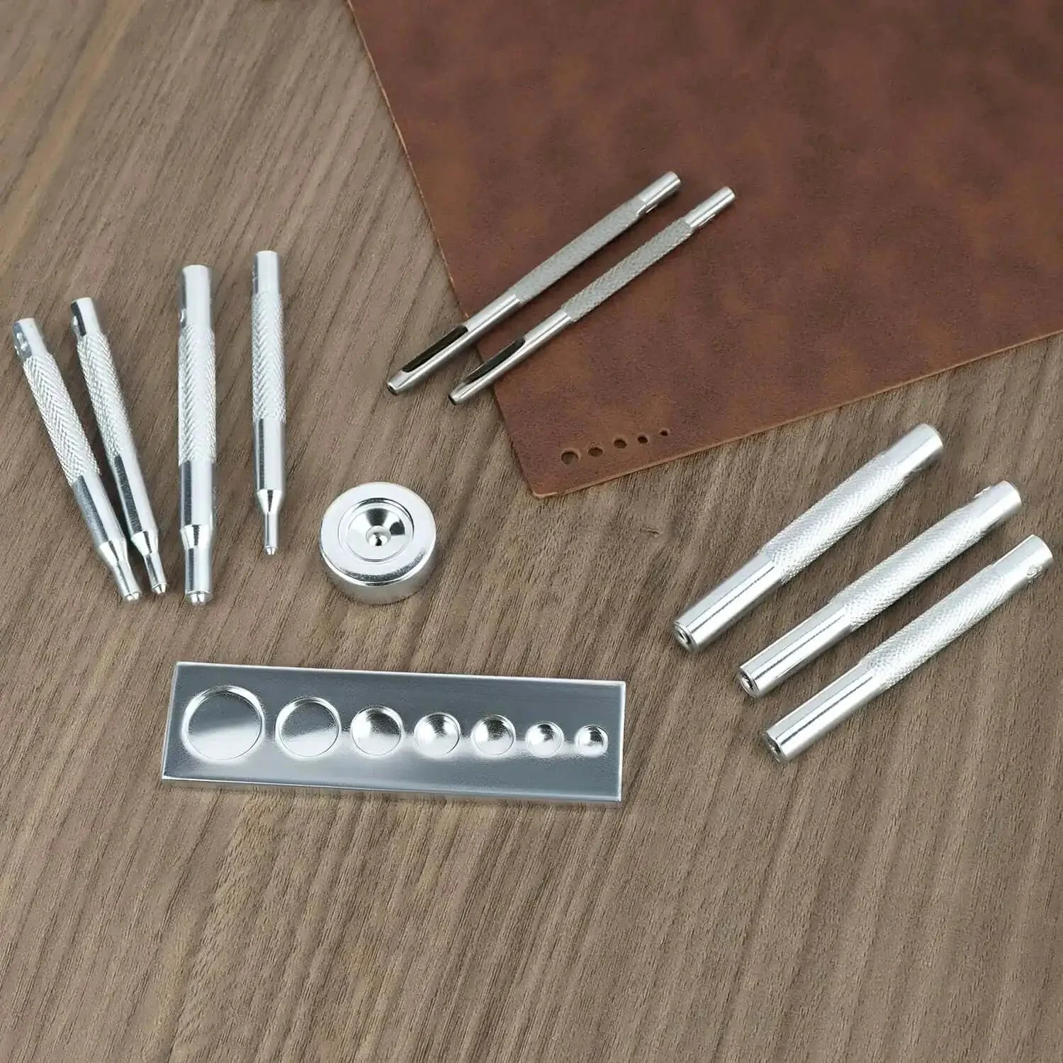 All In One Craft Tool Die Punch Snap Kit Rivet Setter With Base For DIY Projects Extra Long Handles Solid Metal Construction Multi Size Hole Punch And Universal Setter Base For Leather Denim Garments And Crafting - Image 2