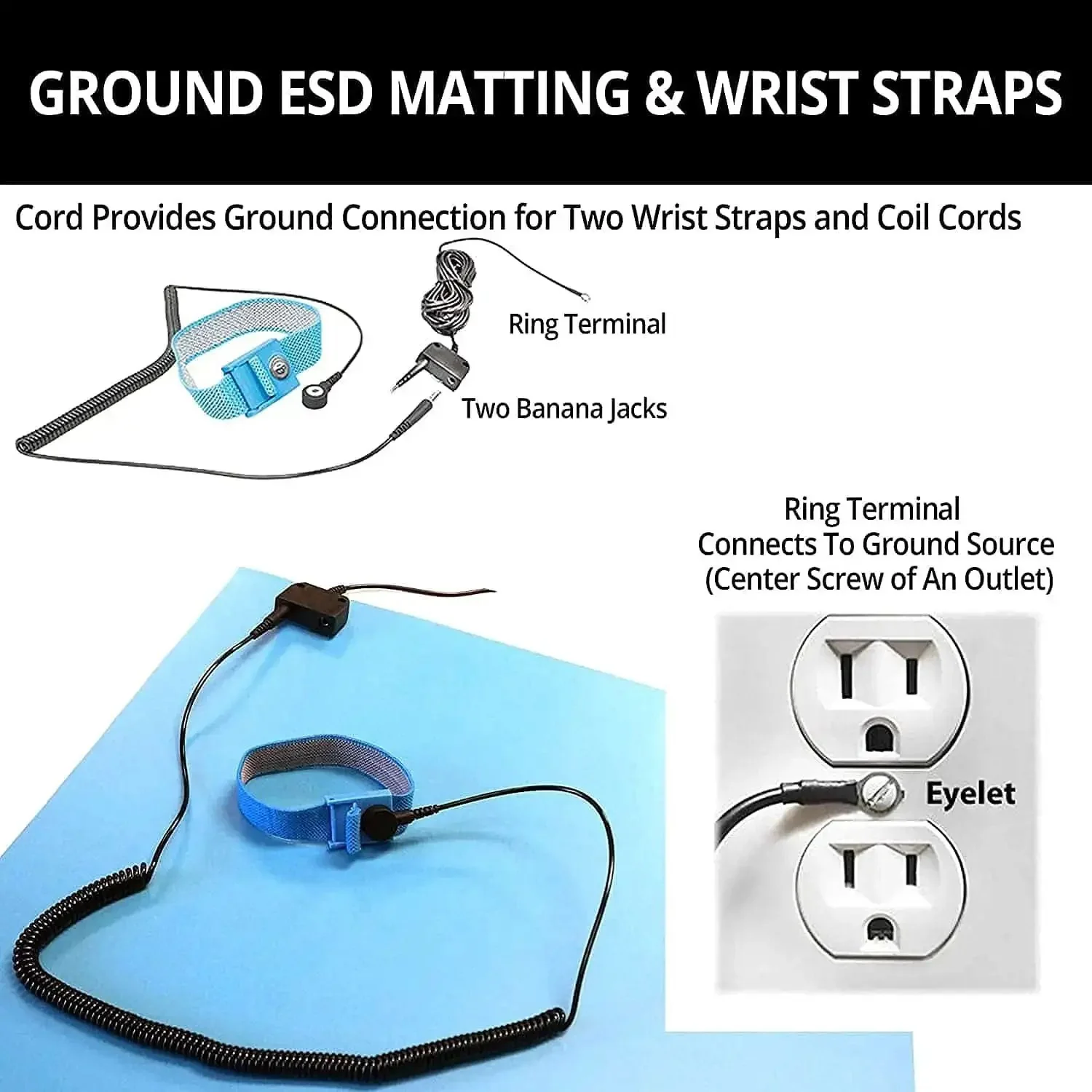 All In One Dual Layer ESD Safe Workstation Mat Kit For Soldering And Phone Repair 24 By 16 Inch Blue Includes Wrist Strap And Ground Cord Anti Static Rubber Desk Mat For Hot Soldering And Electronics Assembly - Image 4