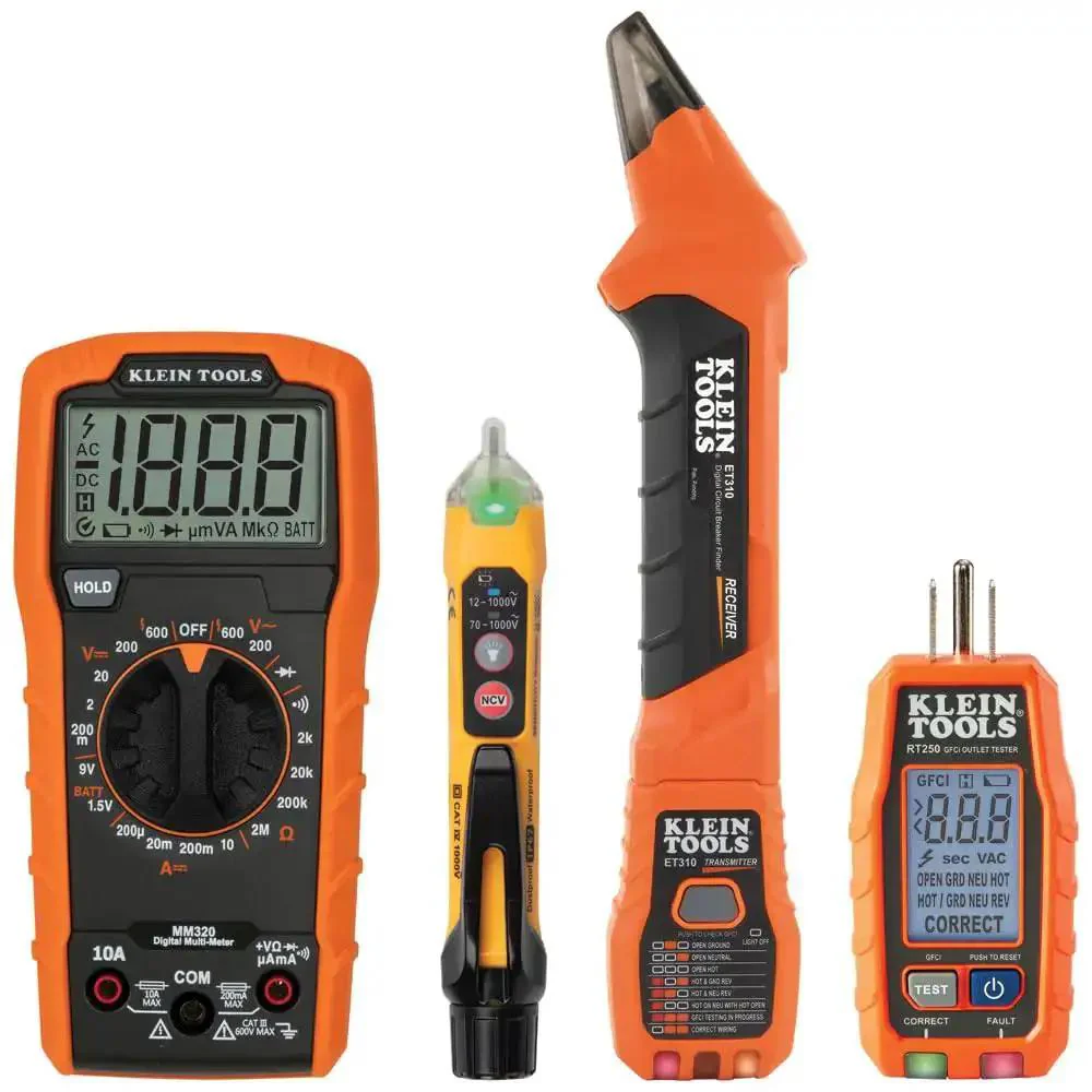 All In One Electrical Tester Kit With Circuit Breaker Finder GFCI Receptacle Tester Multimeter NCVT Non Contact Voltage Tester And Leads A 4 Piece Pro Grade Kit For Quick Safe Home Electrical Testing