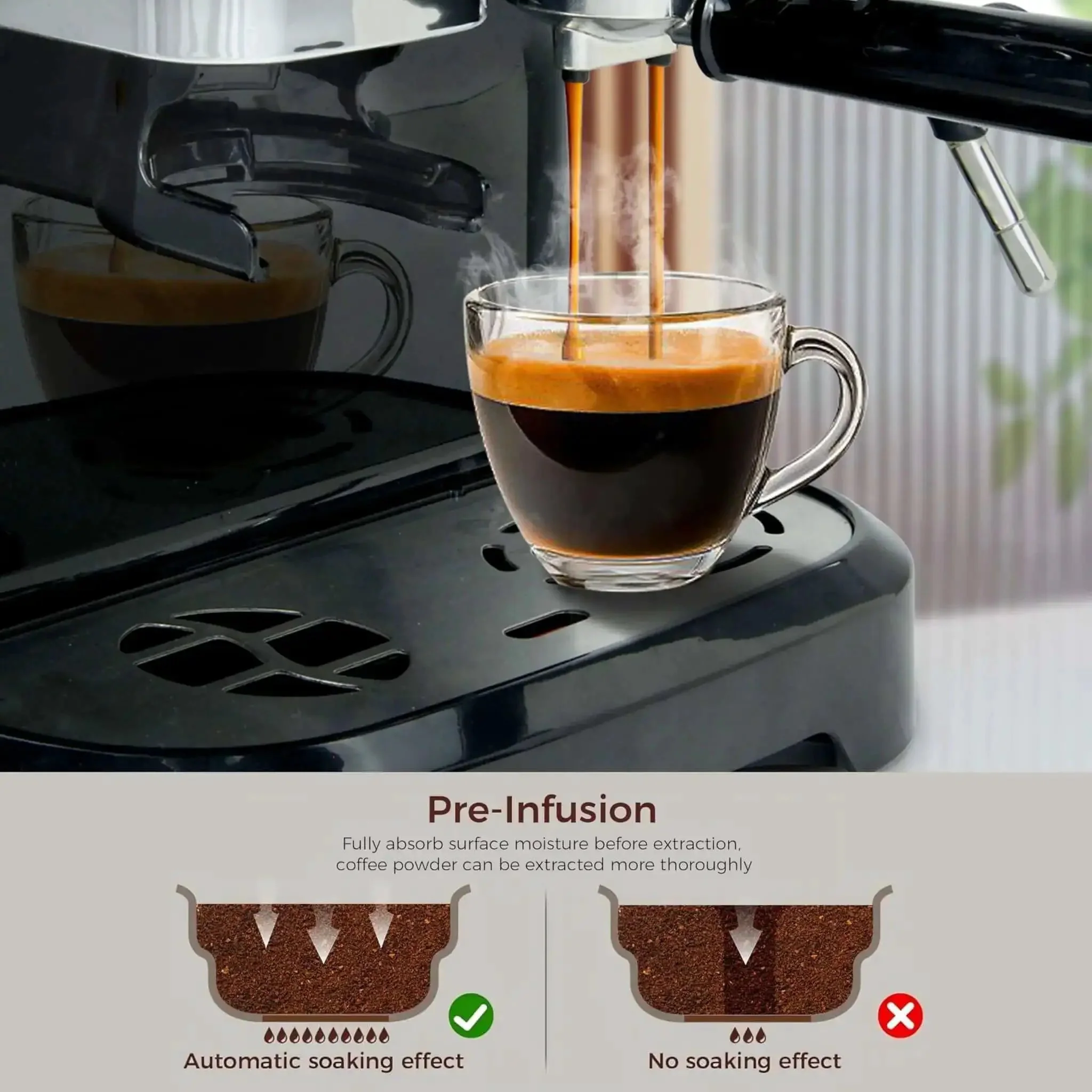 All-In-One Espresso Machine With 15 Bar Pressure, Built-In Bean Grinder, Milk Frother And Steam Wand, 70 Oz Removable Water Tank, Lightweight ABS Shell, Easy Home Barista-Style Coffee Maker For Lattes And Cappuccinos - Image 4