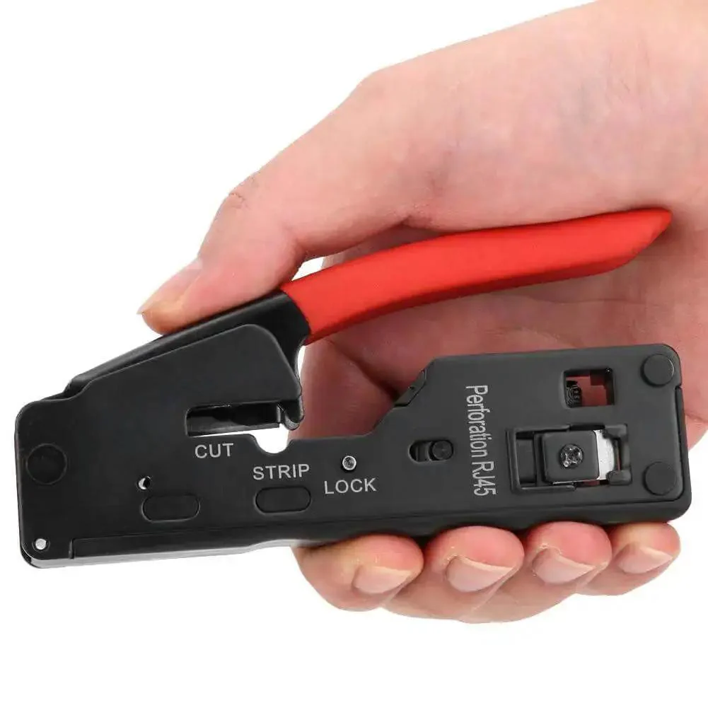 All In One Ethernet Cable Crimping Tool With Wire Cutter And Stripper For Cat5 Cat5e Cat6 Cat6a Cat7 8P8C 6P6C Crystal Head Plier With Non Slip PVC Handle In Red - Image 6