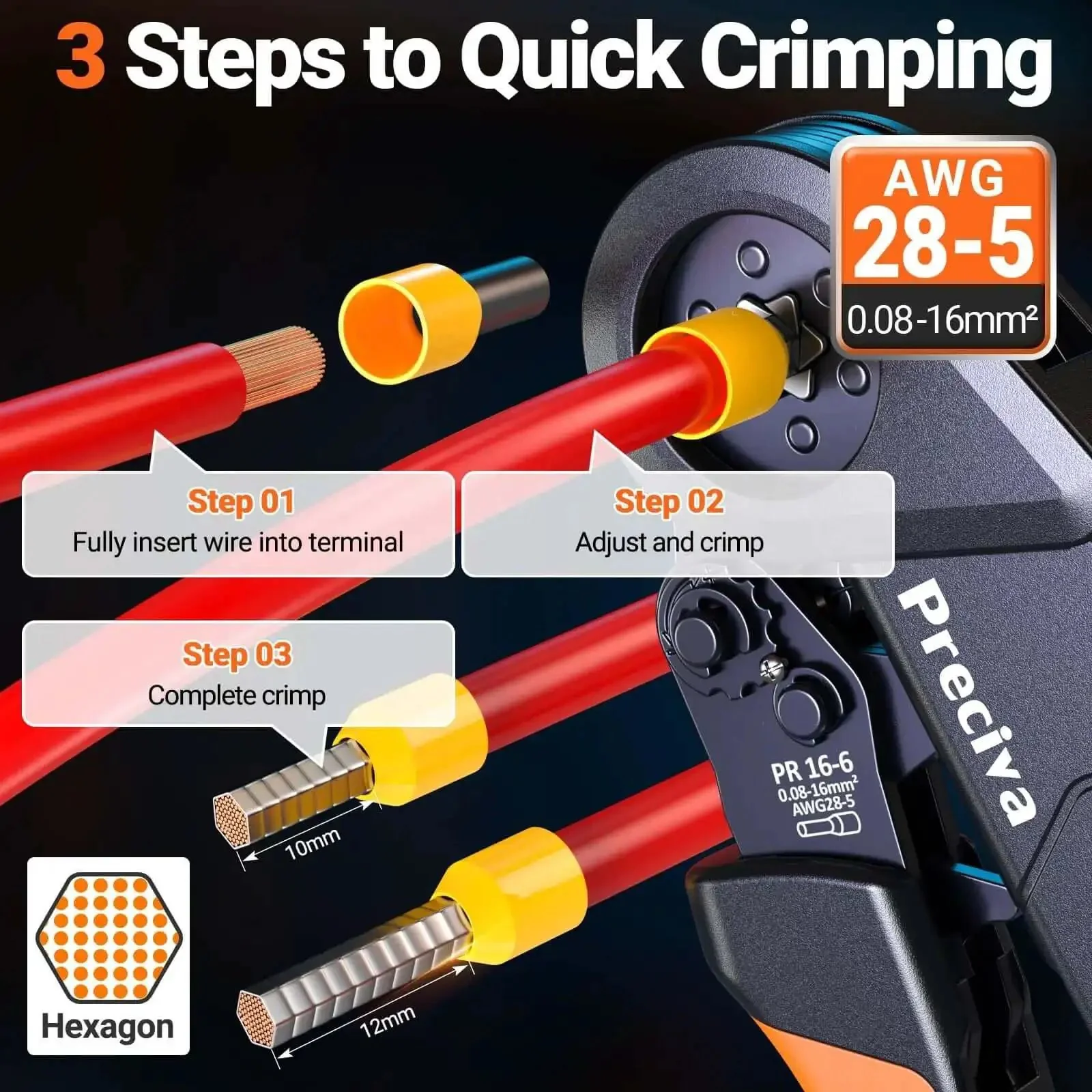 All In One Ferrule Crimping Tool Kit With Wire Stripper, Self Adjusting Ratchet Crimp Tool, 1660 Ferrules Connectors, AWG 28-5 Range (0.08-16mm²), Hexagonal Ferrule Crimper, Pro Grade Set In Sturdy Carry Case - Image 7
