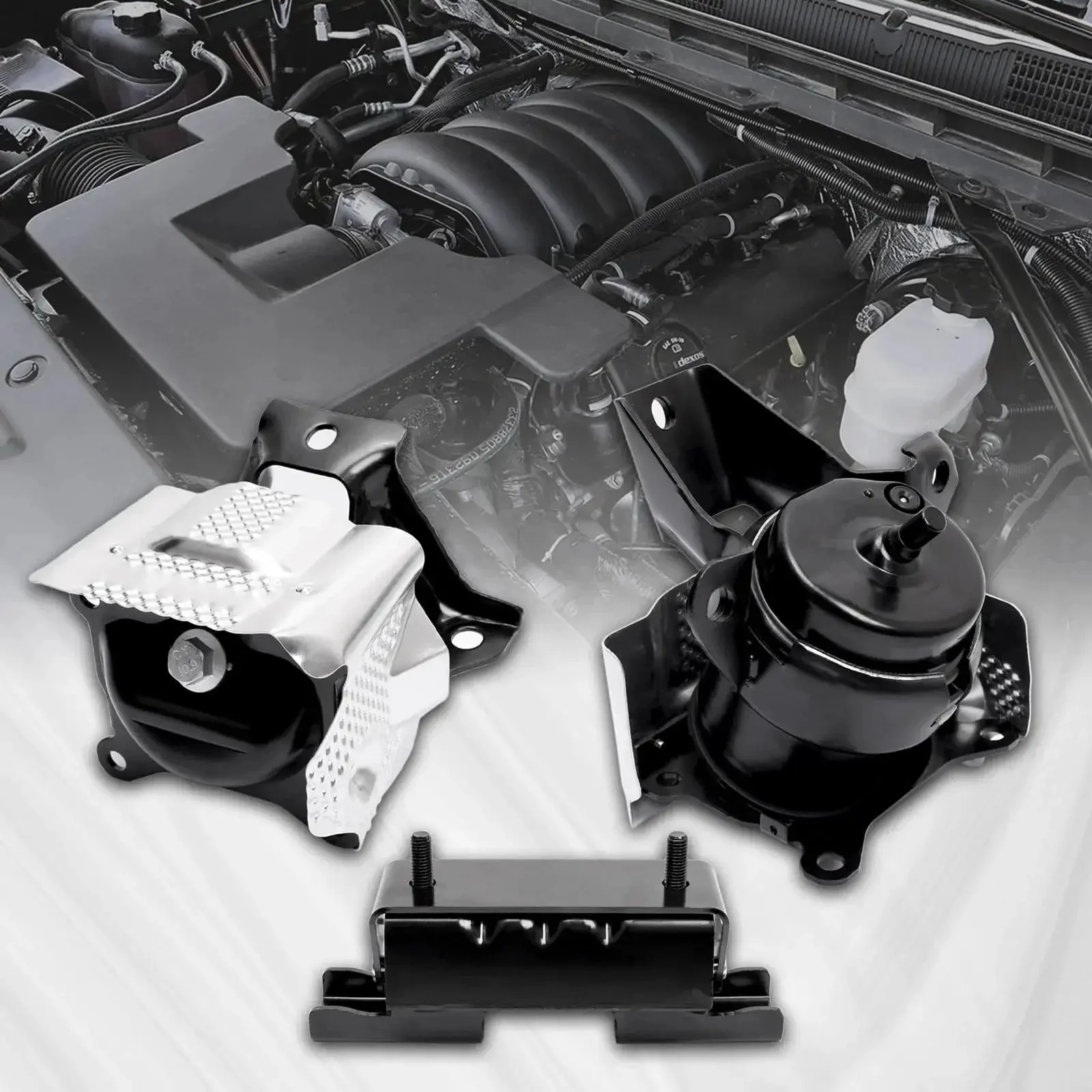 All In One Front Left And Right Engine Motor Mount And Transmission Mount Kit Three Piece Set For 2014 To 2018 Silverado Sierra 1500 V8 And 2015 To 2020 Escalade Suburban Tahoe Yukon XL 4WD Direct Fit OE Replacement 84175582 84175583 A2638 - Image 2